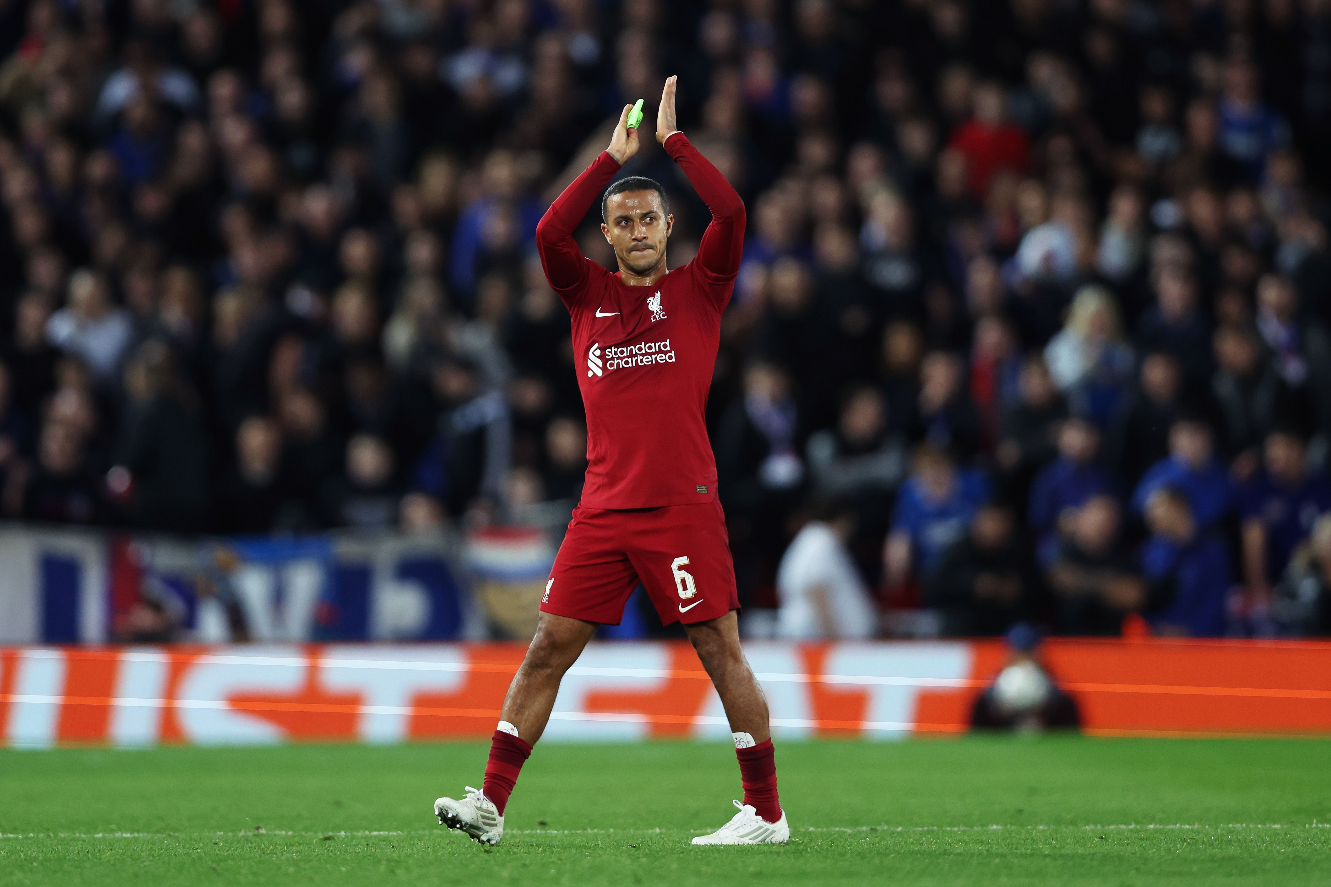 Thiago applauds the Liverpool fans