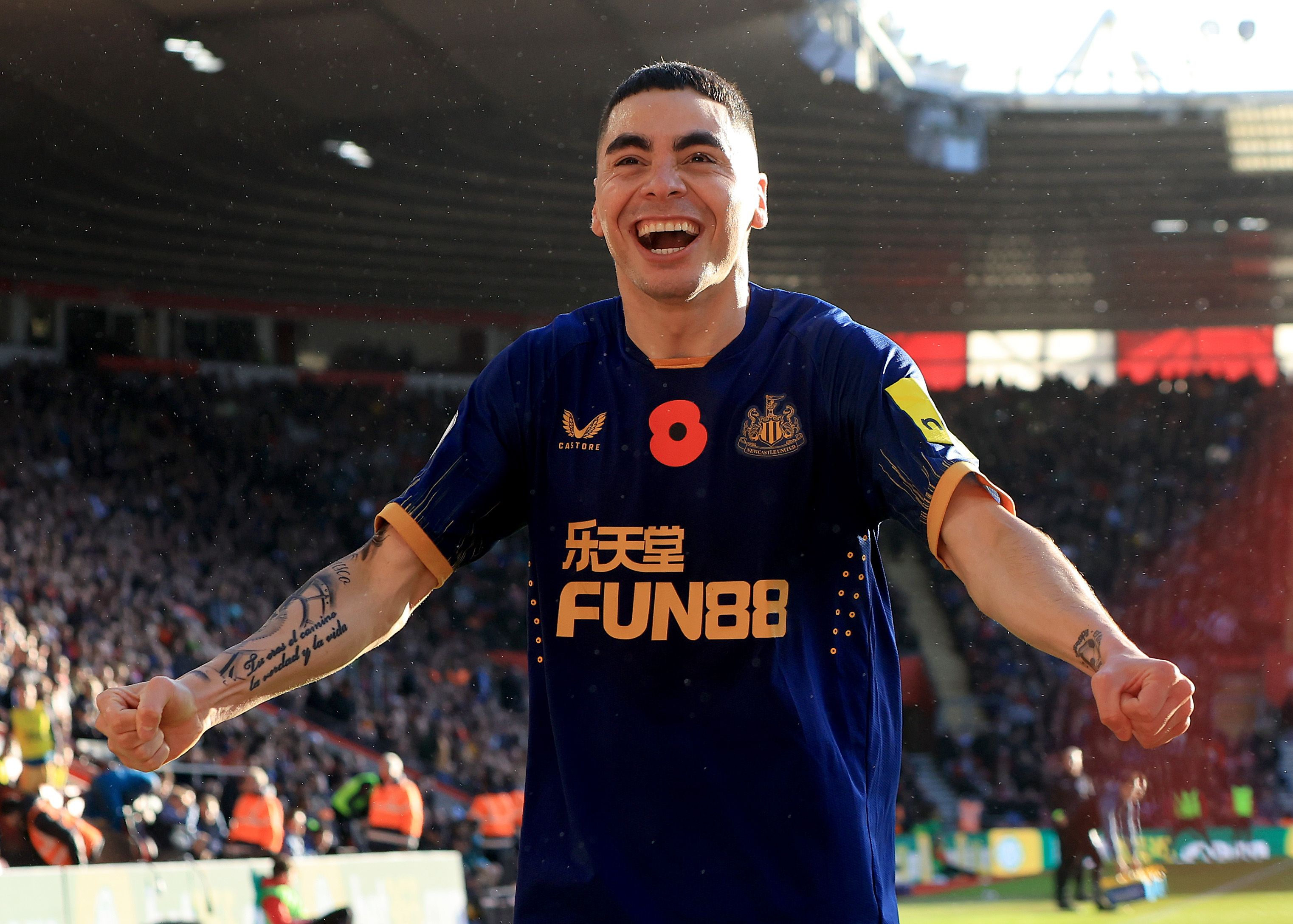 Miguel Almiron of United celebrates his goal during the Premier League match 