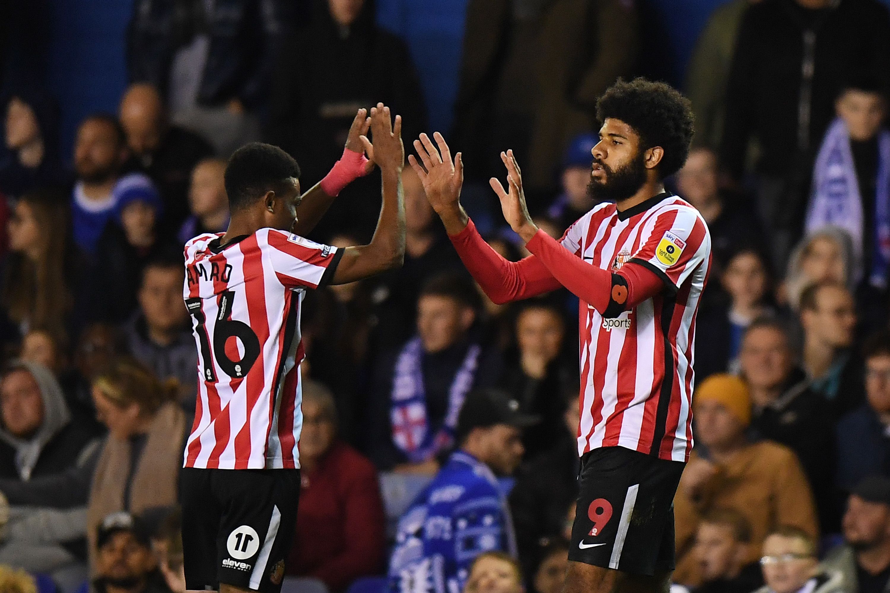 Amad Diallo and Ellis Simms celebrate a Sunderland goal
