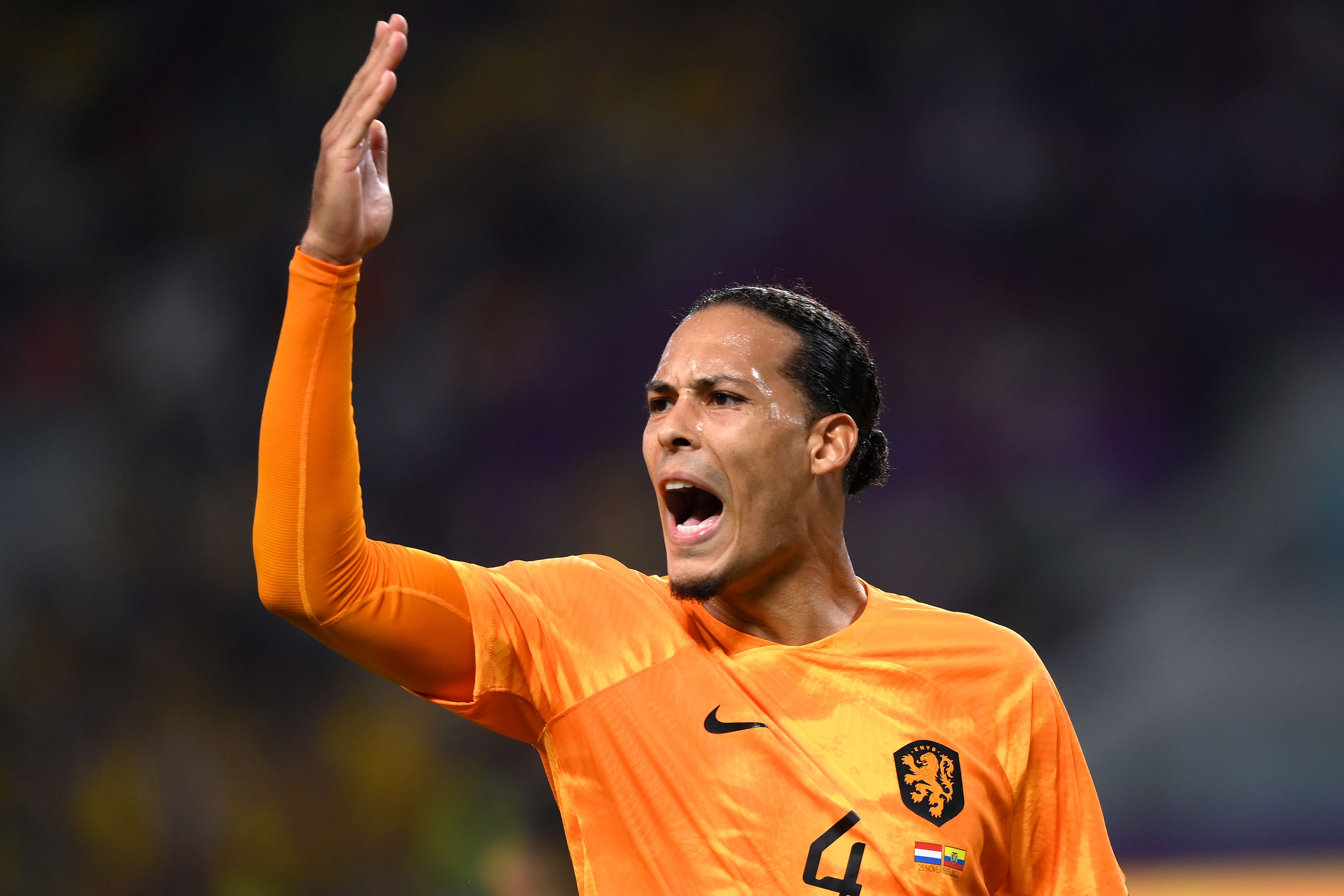 Virgil Van Dijk of Netherlands reacts during the FIFA World Cup Qatar 2022 Group A match