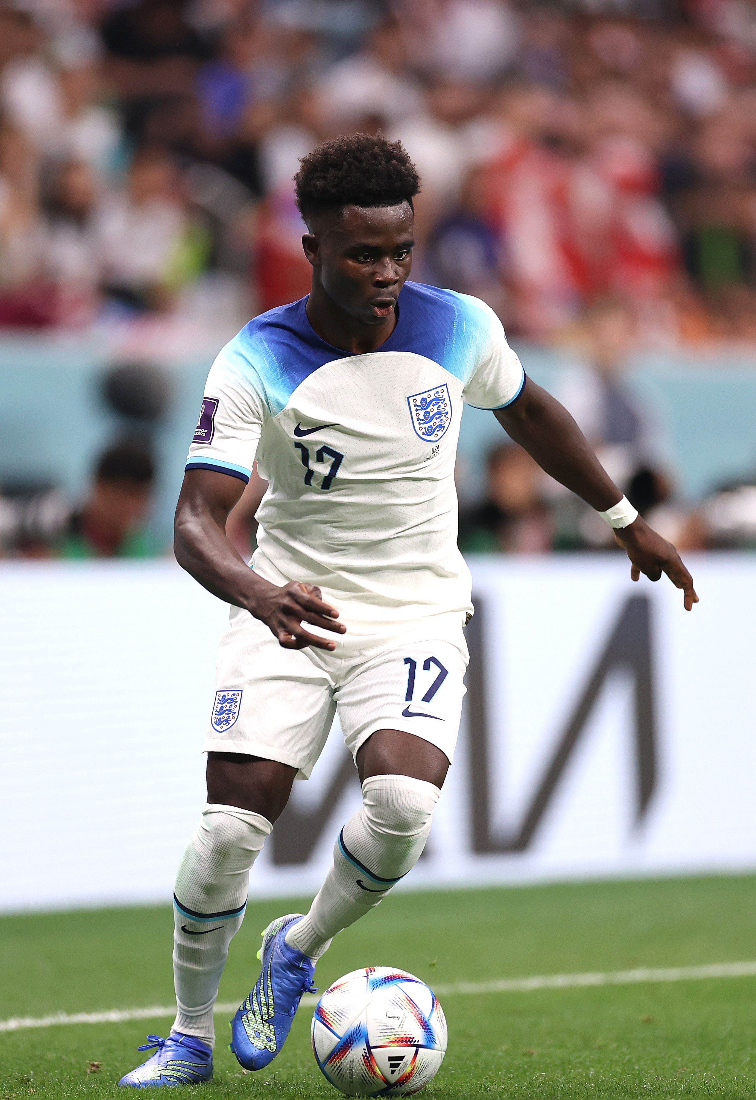 Saka on the ball at the World Cup.