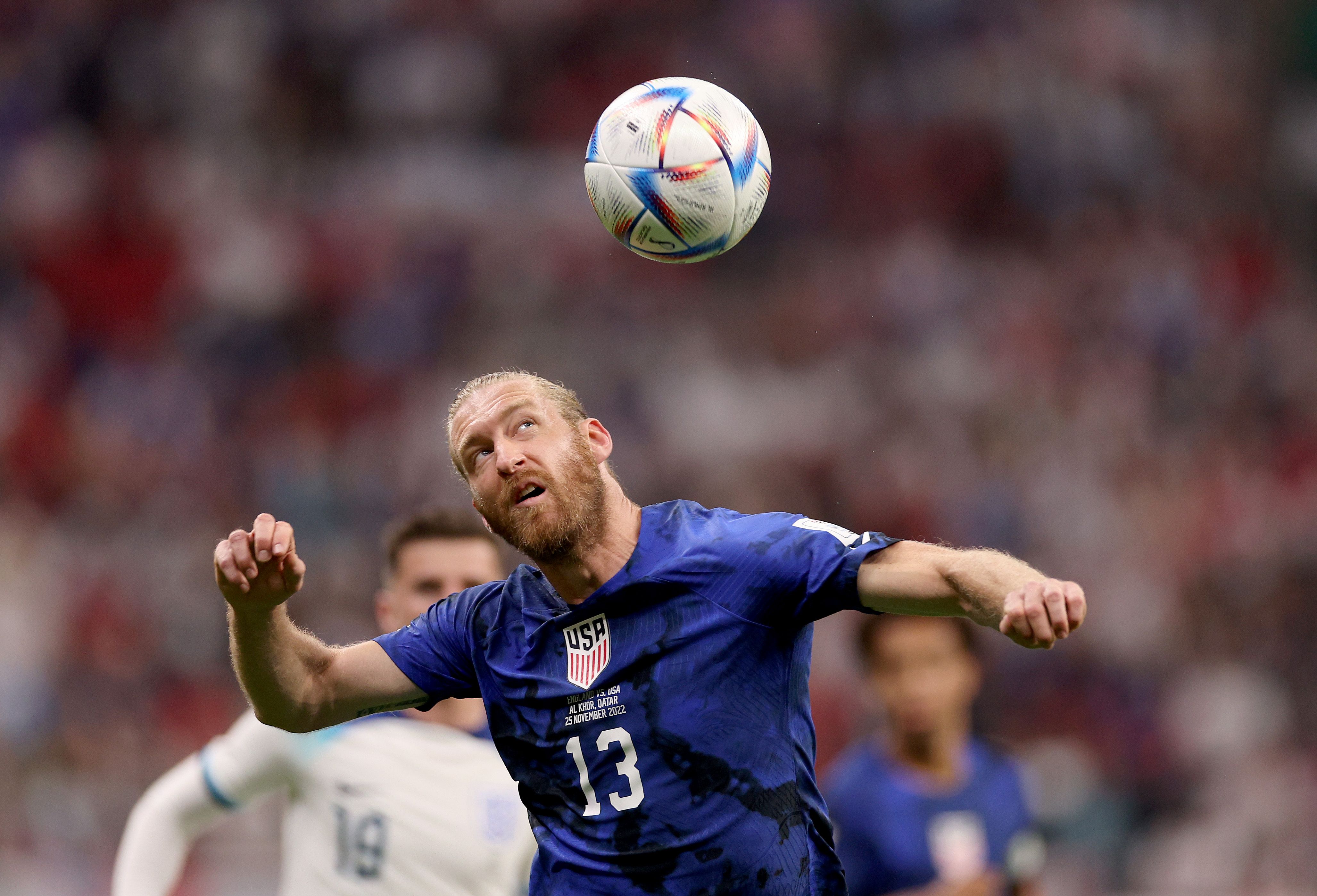 Tim Ream #13 of United States passes the ball in the first half against England 