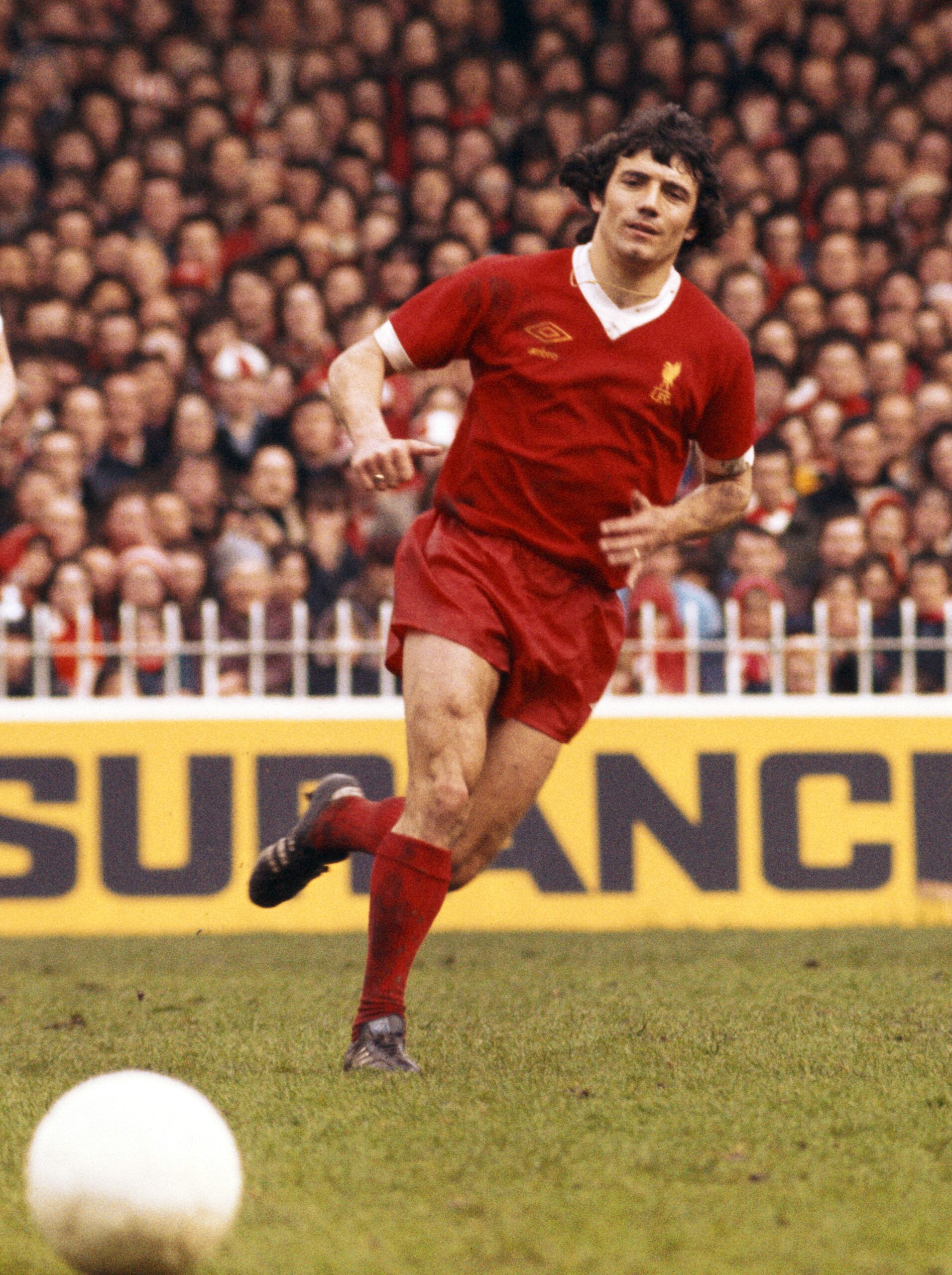 Keegan playing in a vintage Liverpool shirt.
