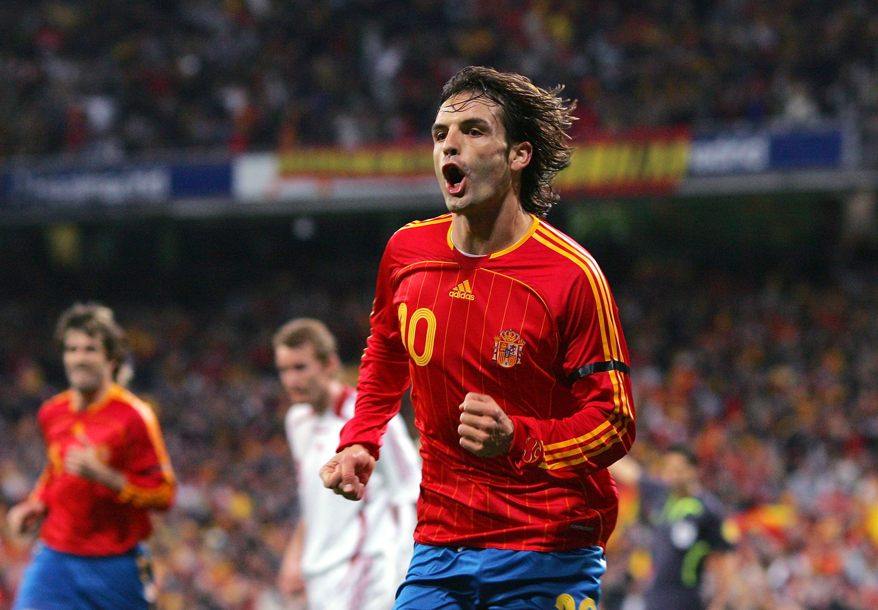 Fernando Morientes of Spain celebrates after scoring Spain's first goal at Euro 2008.