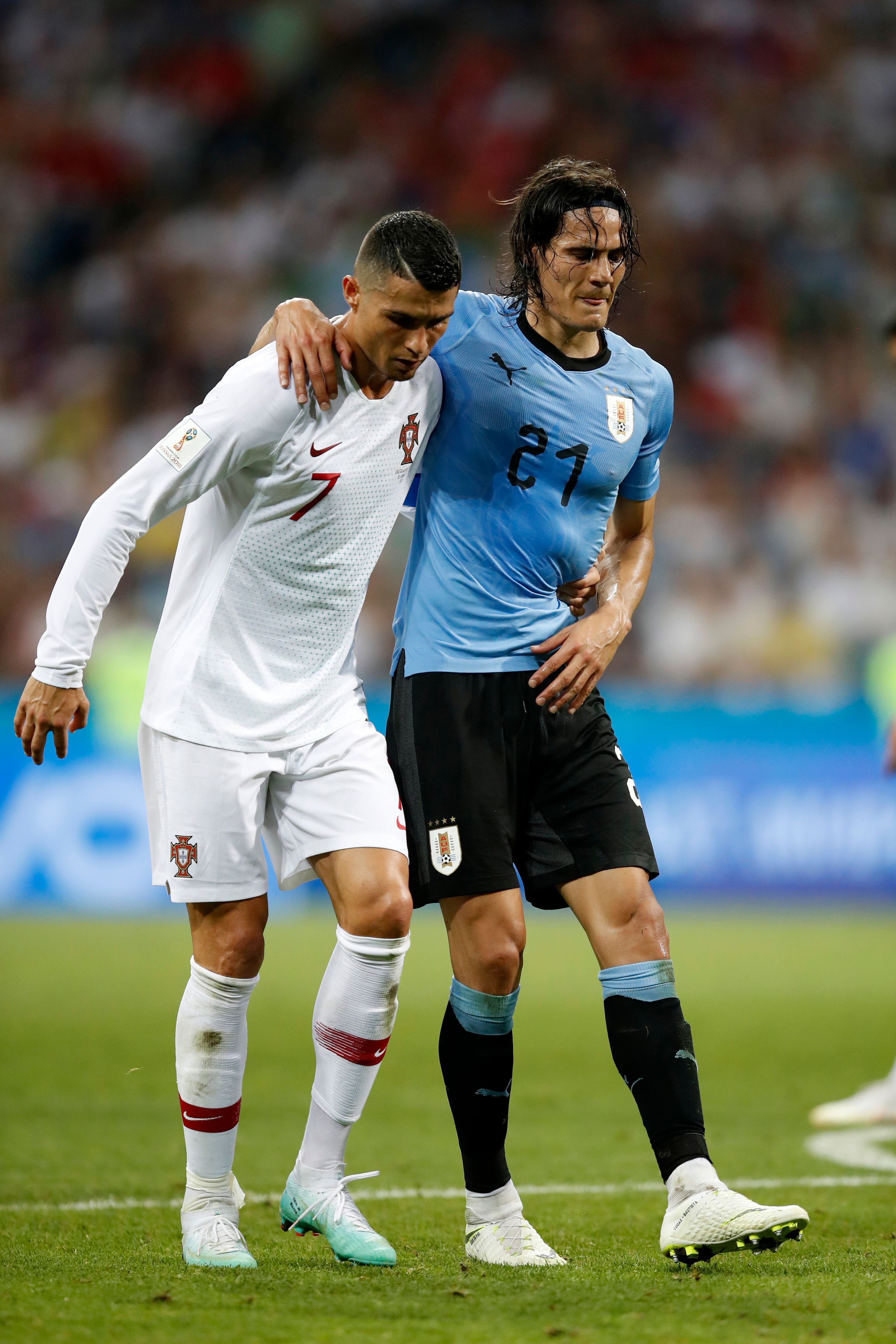 Ronaldo facing Uruguay at the 2018 World Cup.