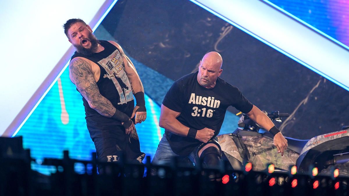 Kevin Owens wrestling Steve Austin at WrestleMania