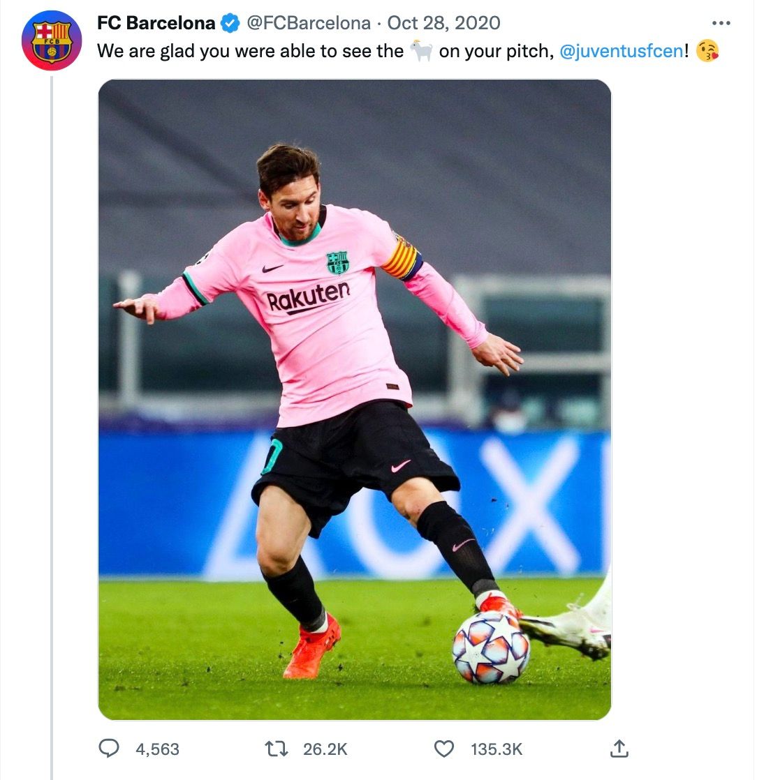 Barcelona's tweet to Juventus about Messi.