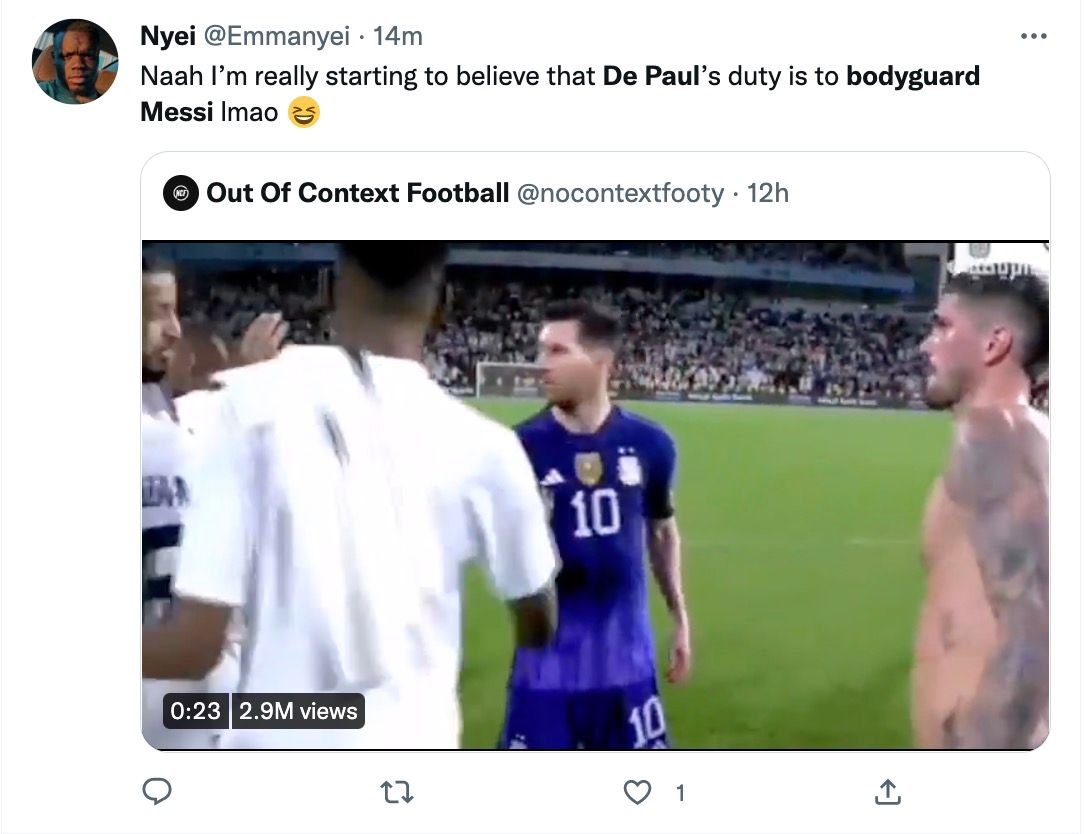 Fan jokes that De Paul is Messi's bodyguard.