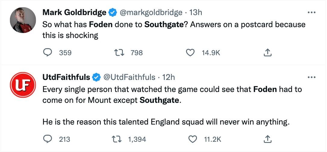 Twitter fumes at Foden's absence.
