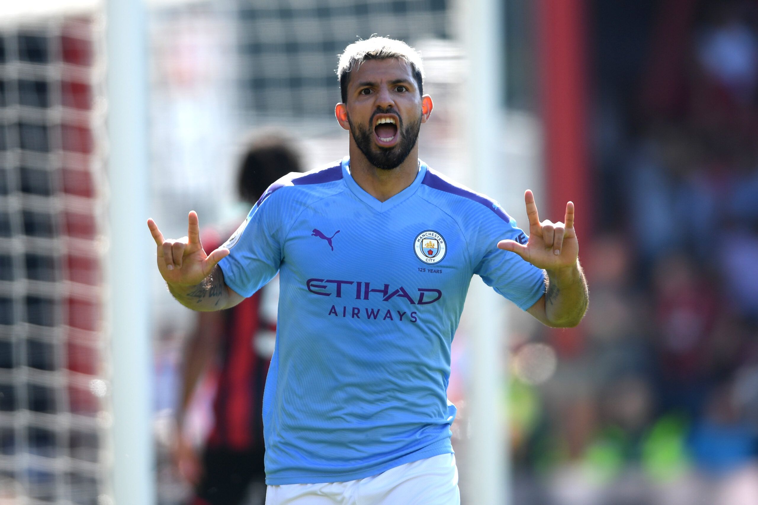 Sergio Aguero celebrates a Man City goal