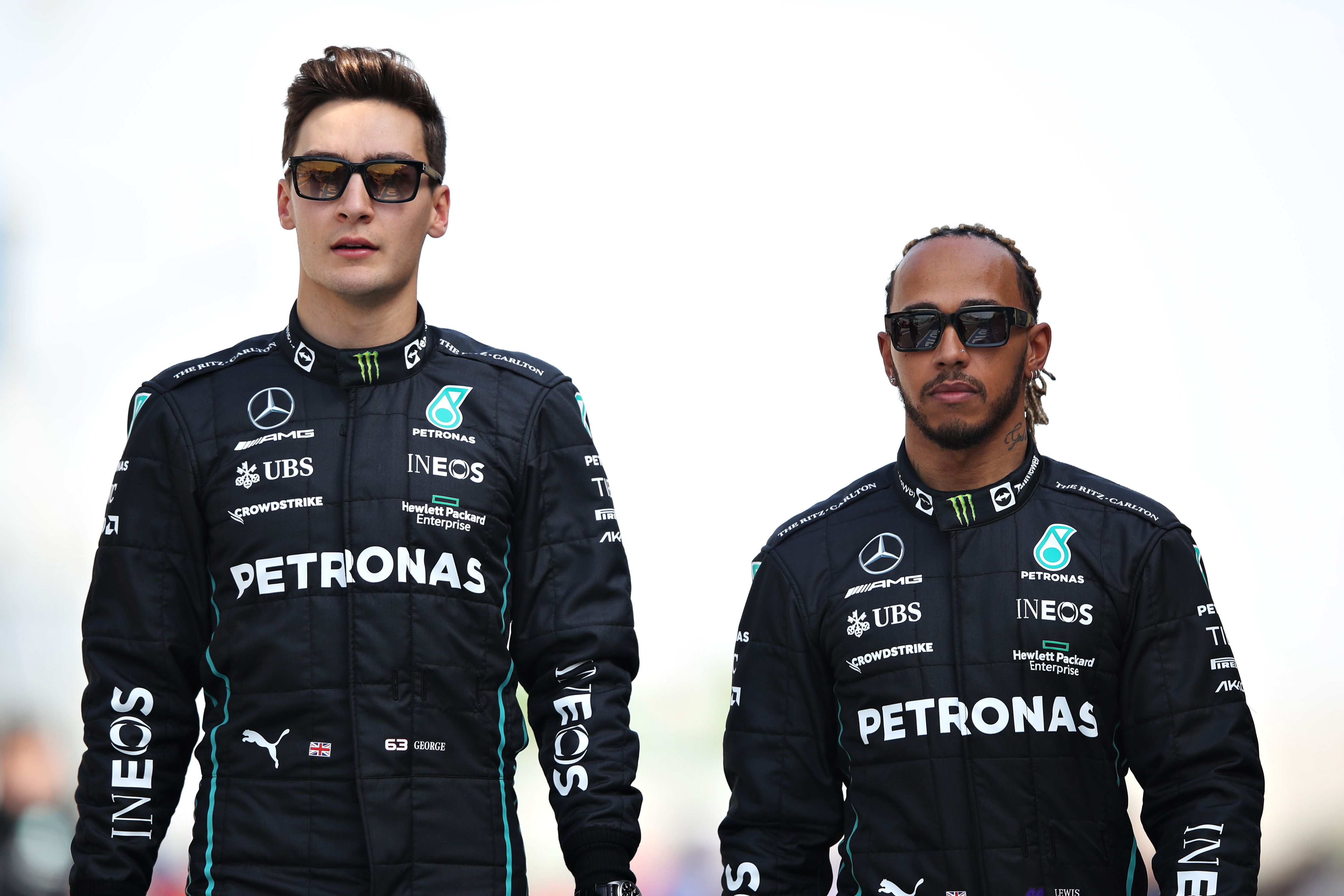 George Russell and Lewis Hamilton at Mercedes