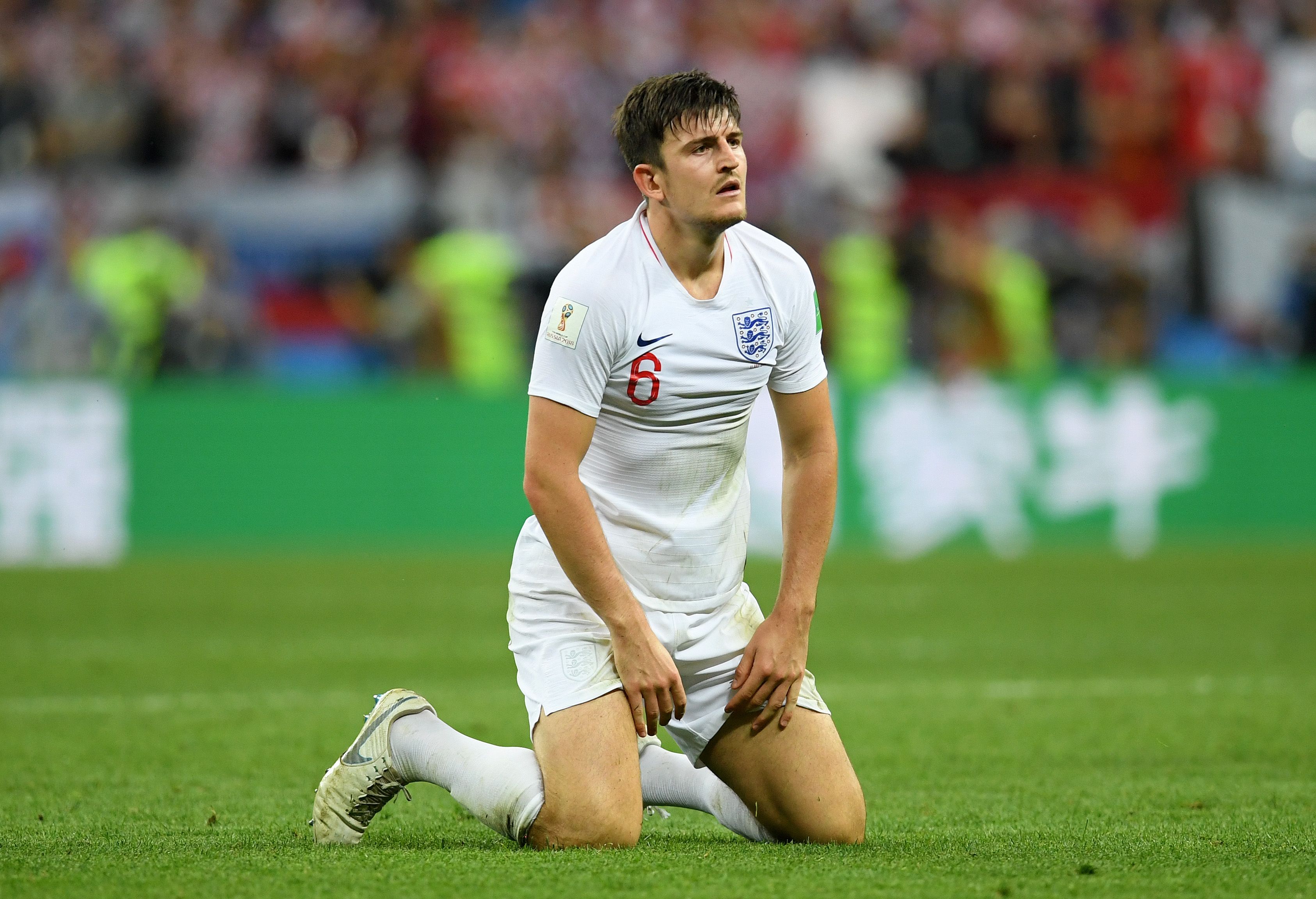 Harry Maguire on his knees after England World Cup 2018 exit