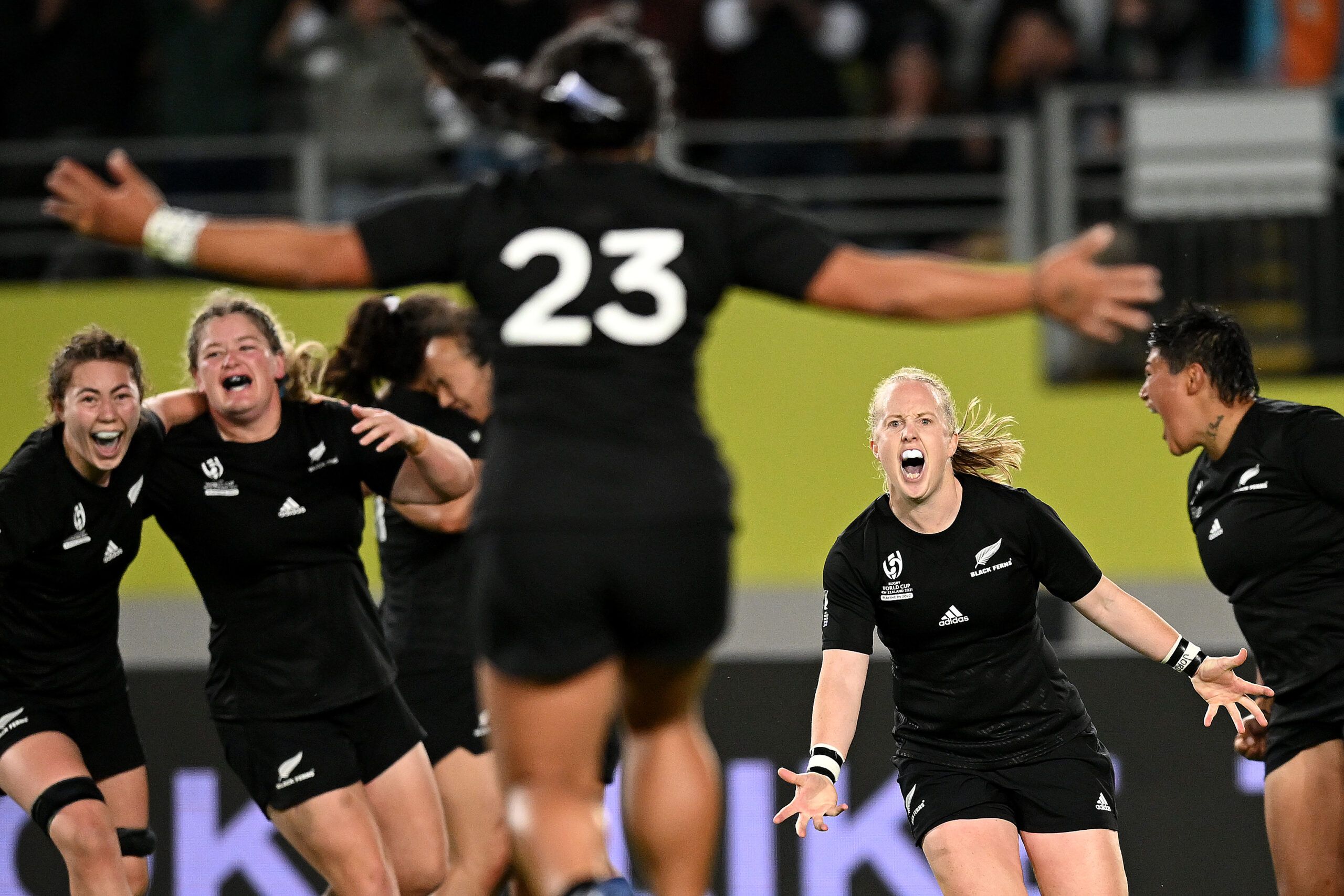 New Zealand celebrate during the Rugby World Cup semi-final