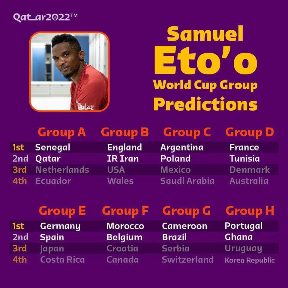Samuel Eto'o's World Cup group stage predictions