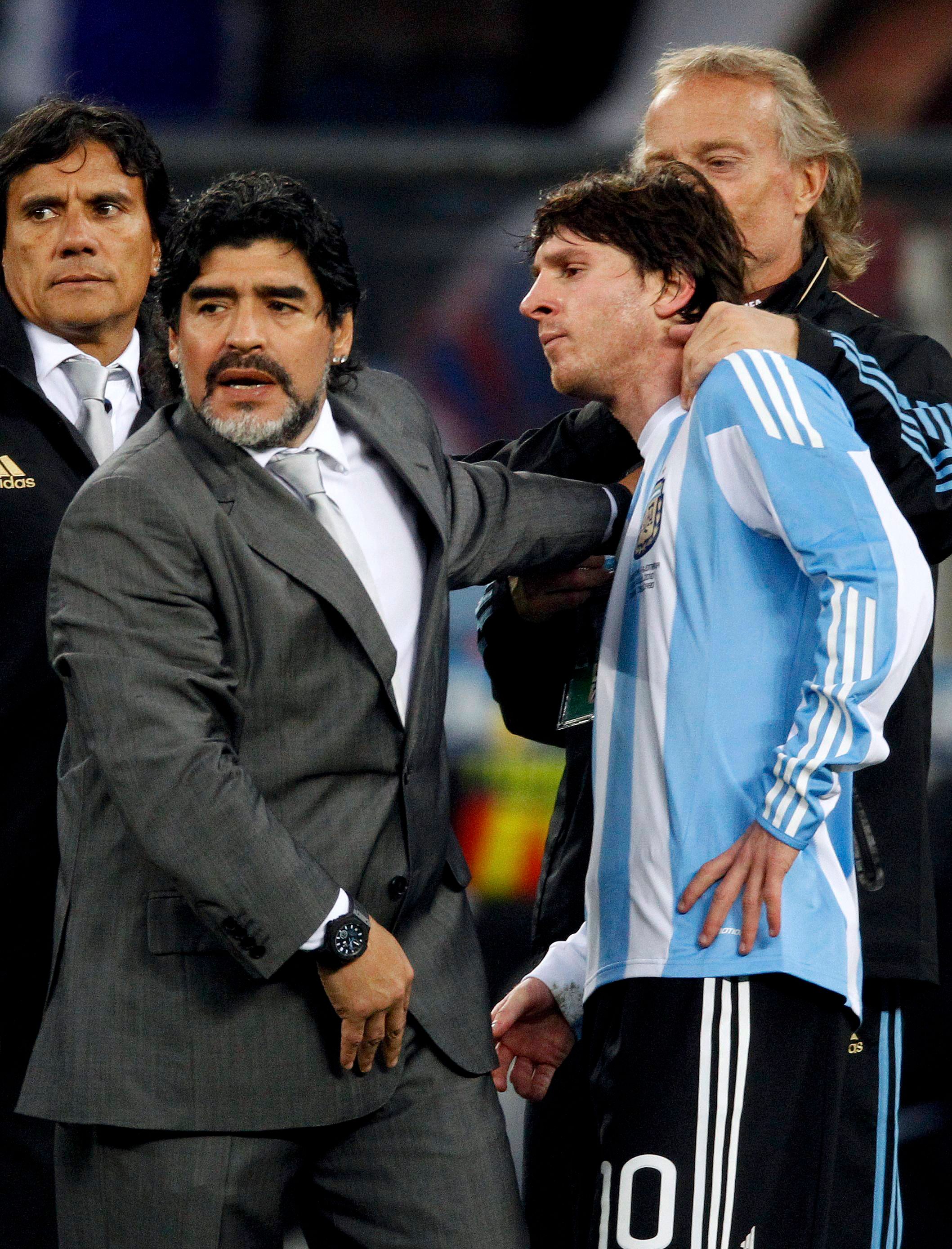 Maradona and Messi at the 2010 World Cup.
