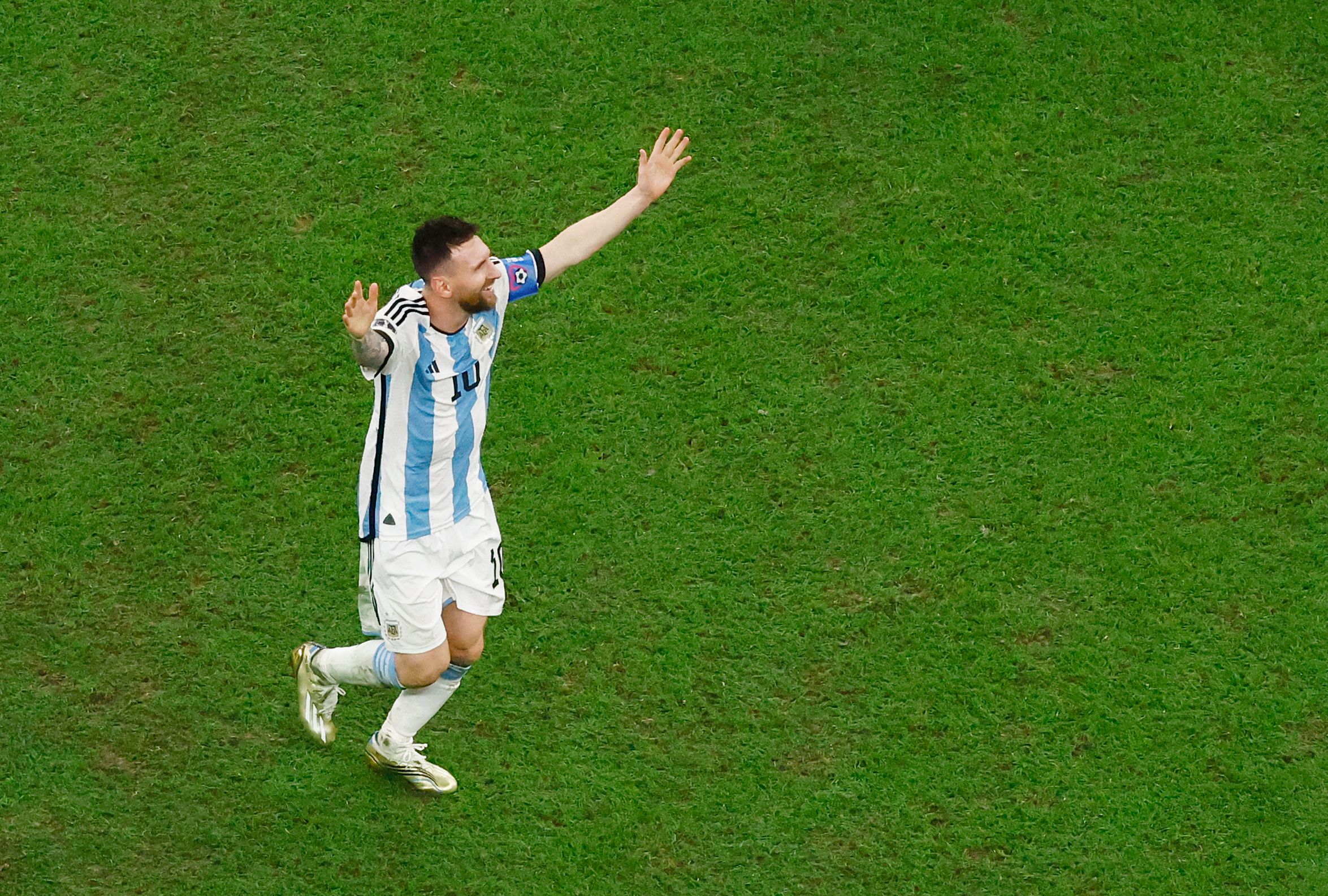 Messi celebrates winning the World Cup.