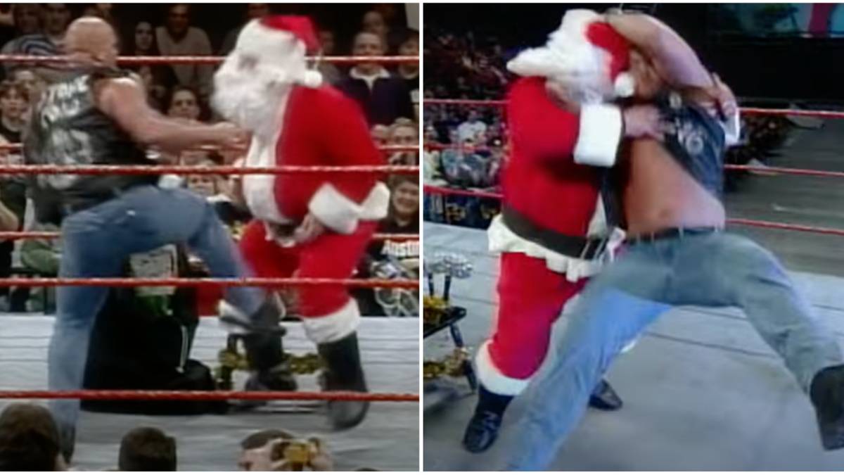 WWE: Stone Cold Steve Austin hitting Santa Claus with a Stunner