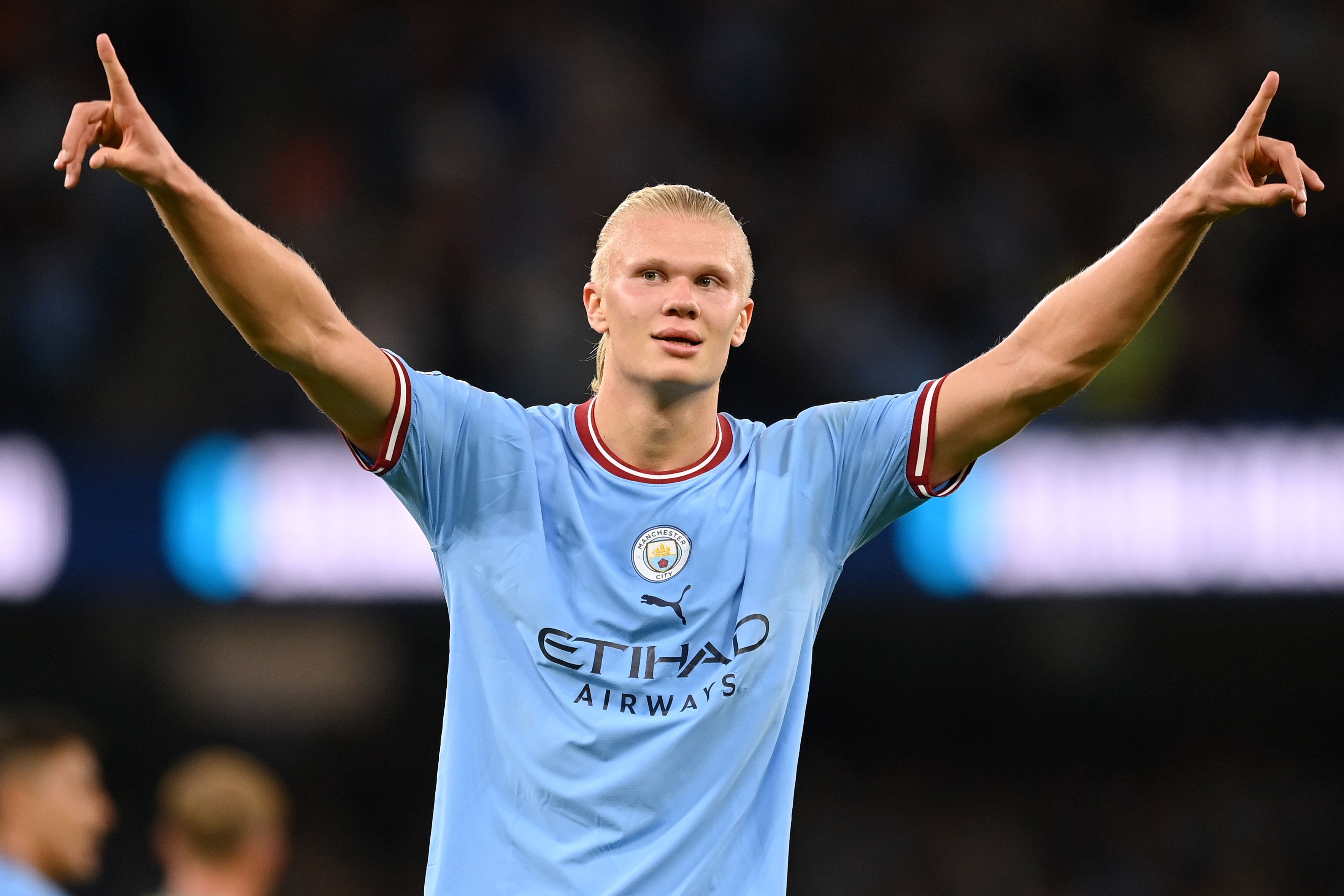 Haaland celebrates scoring for Man City