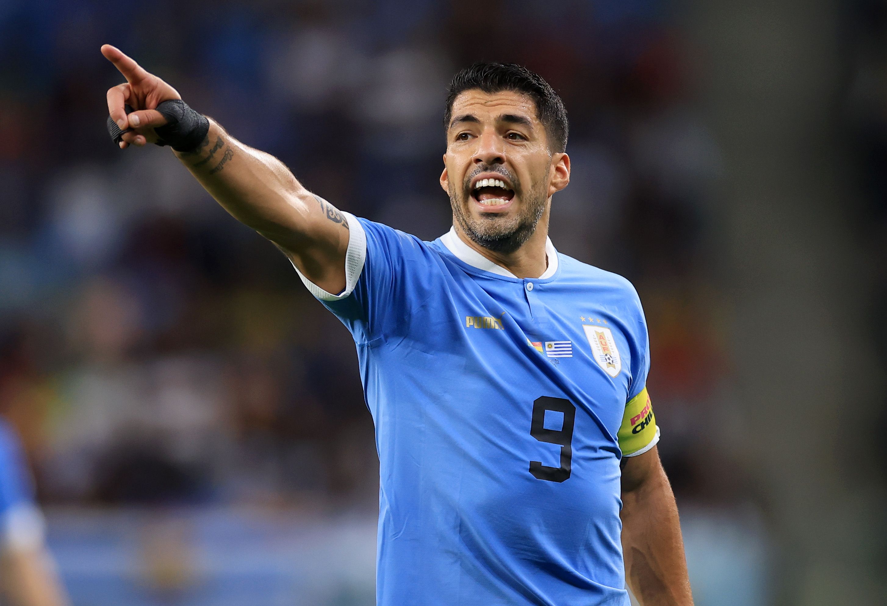 Luis Suarez gestures during Uruguay game