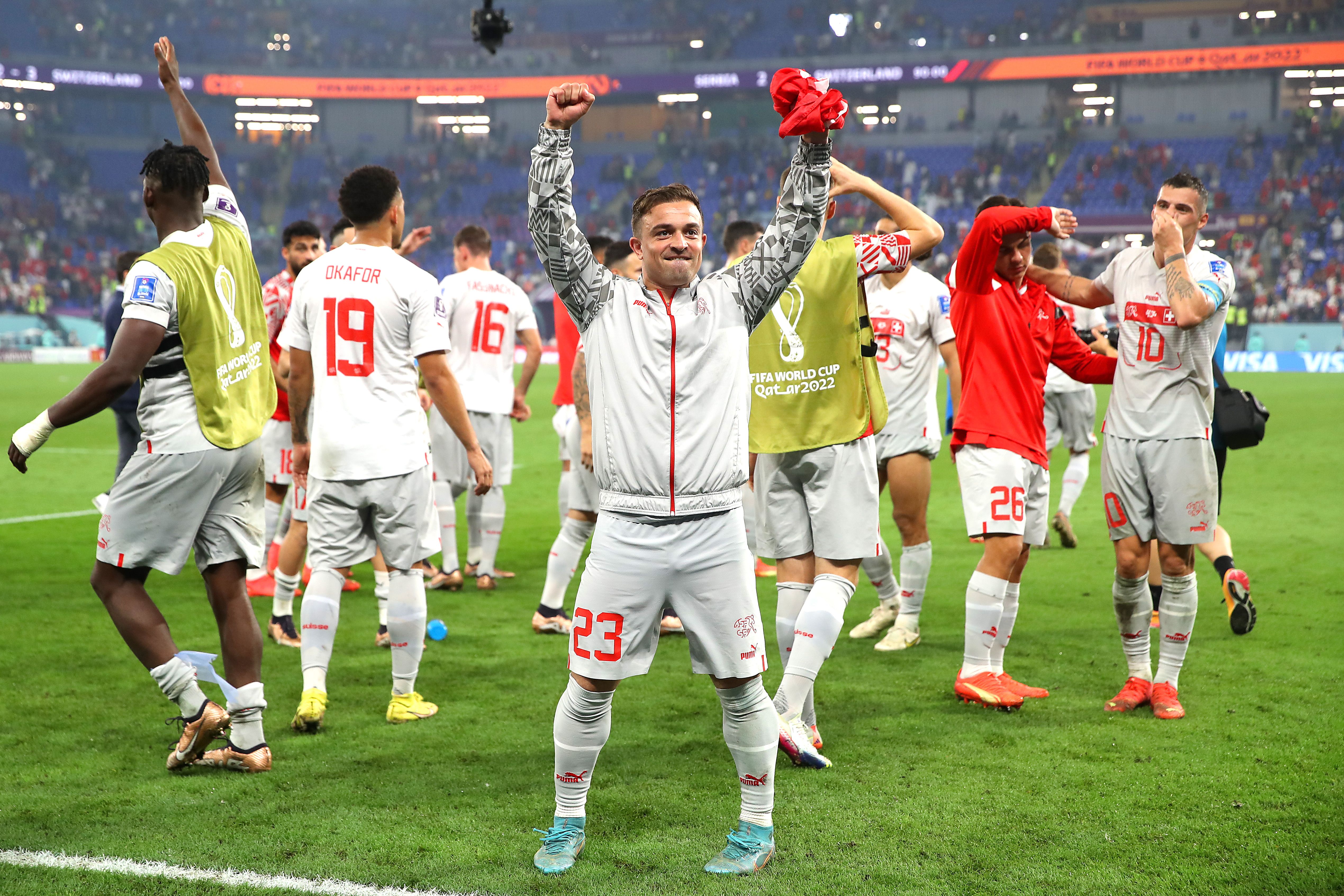 Switzerland celebrating beating Serbia