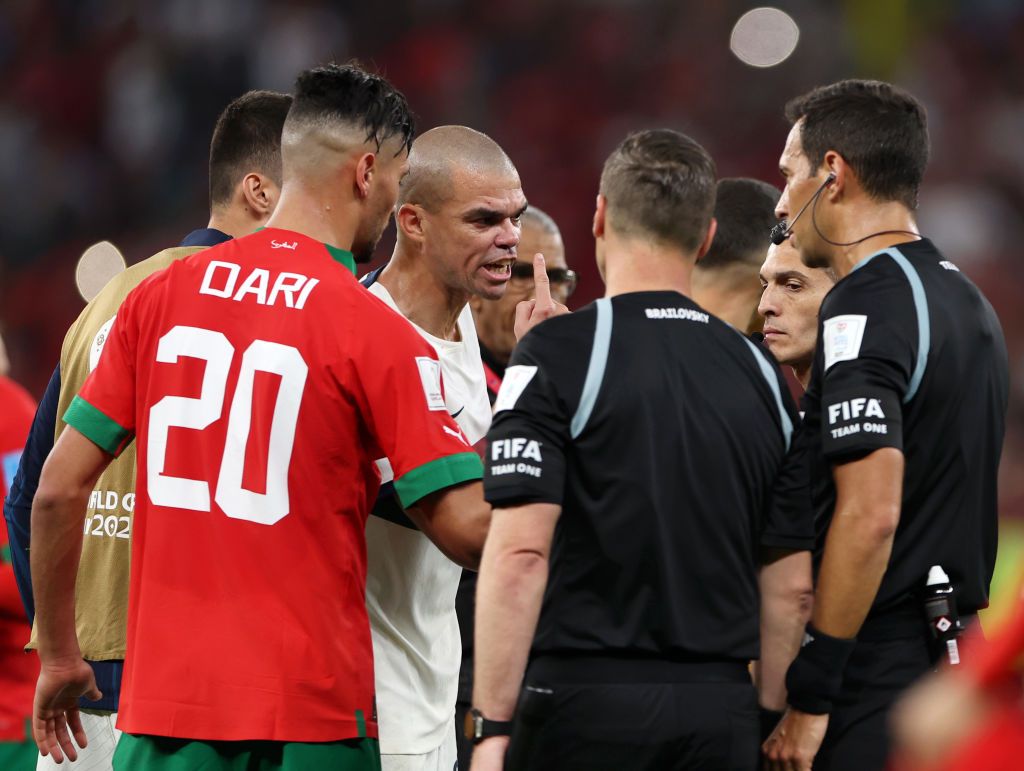 Pepe fumes at the officials after Portugal 0-1 Morocco