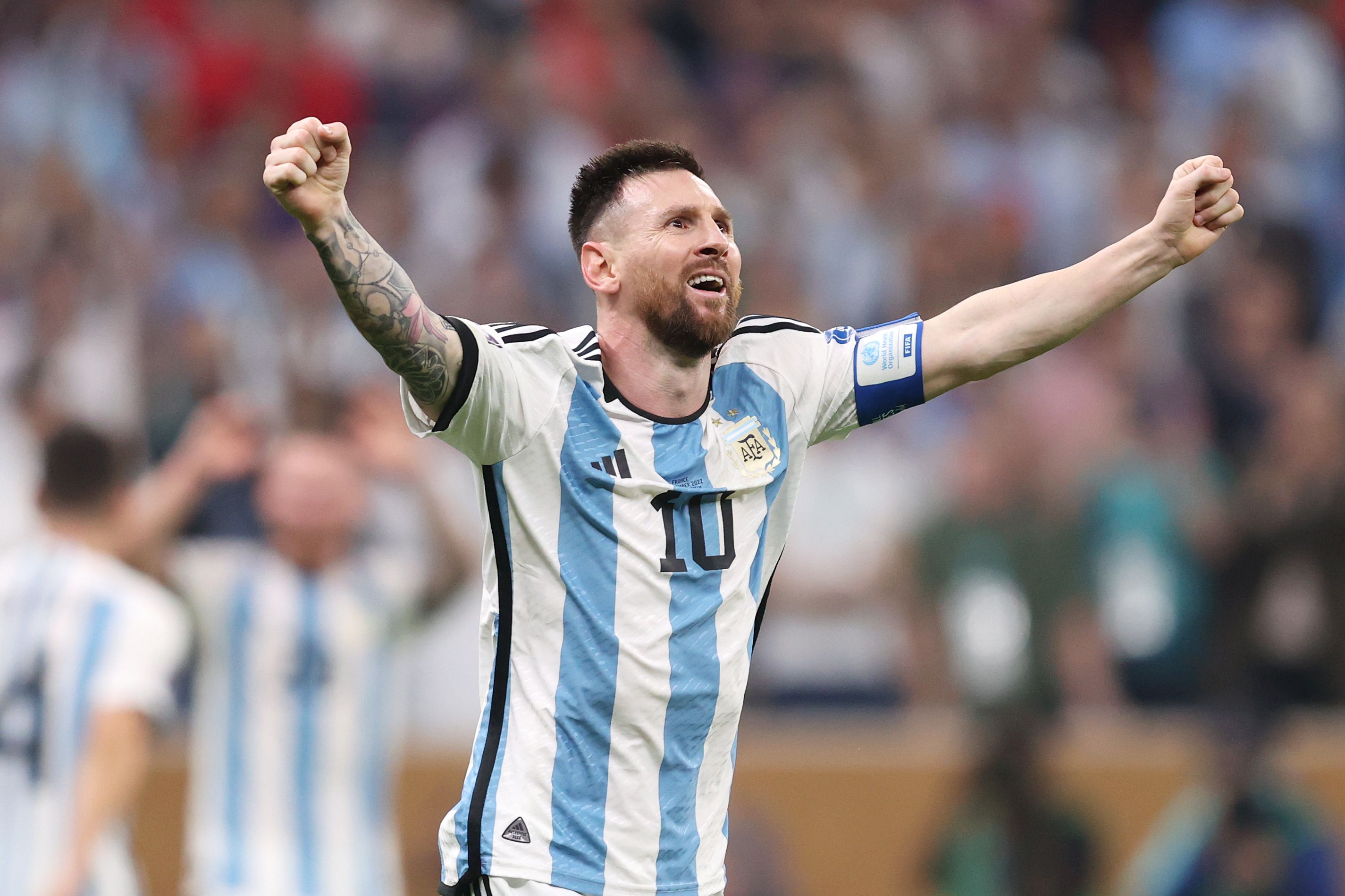 Messi celebrates in the World Cup final.