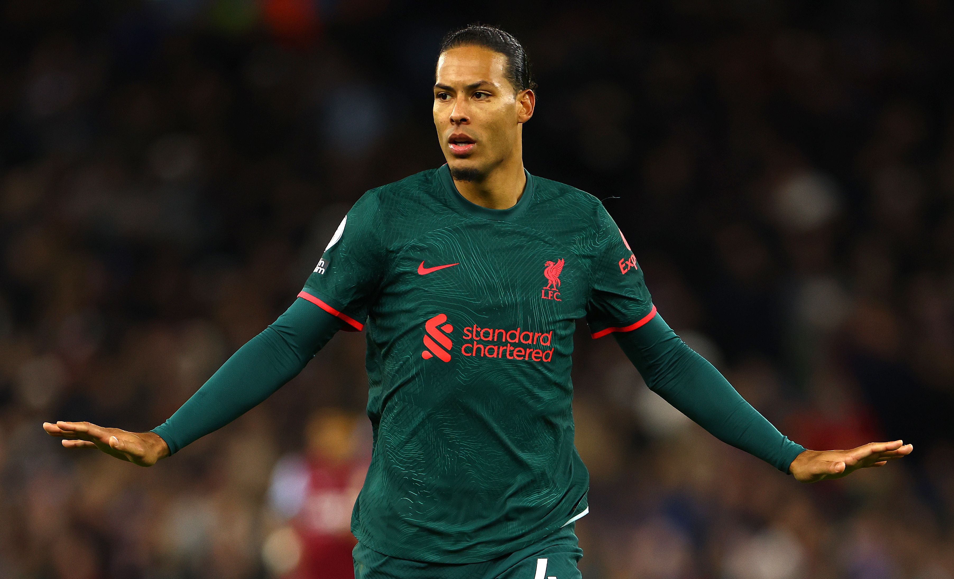 BIRMINGHAM, ENGLAND - DECEMBER 26: Virgil van Dijk of Liverpool in action during the Premier League match between Aston Villa and Liverpool FC at Villa Park on December 26, 2022 in Birmingham, England. (Photo by Mark Thompson/Getty Images)
