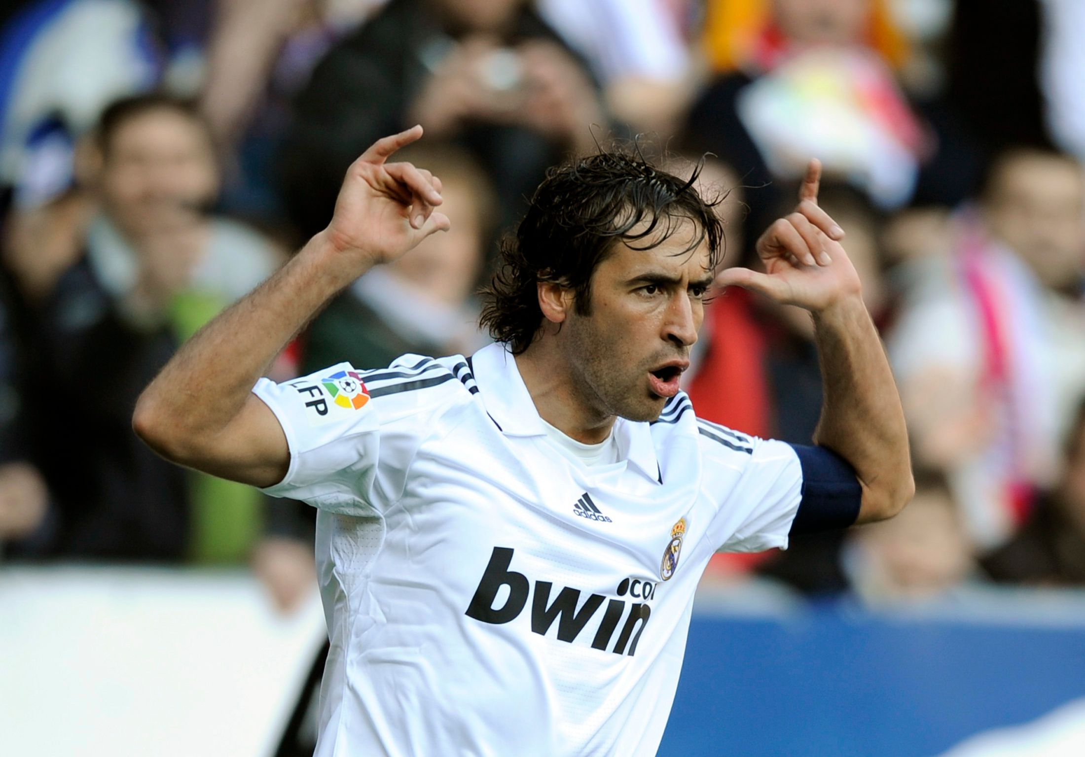 Raul of Real Madrid celebrating scoring a goal