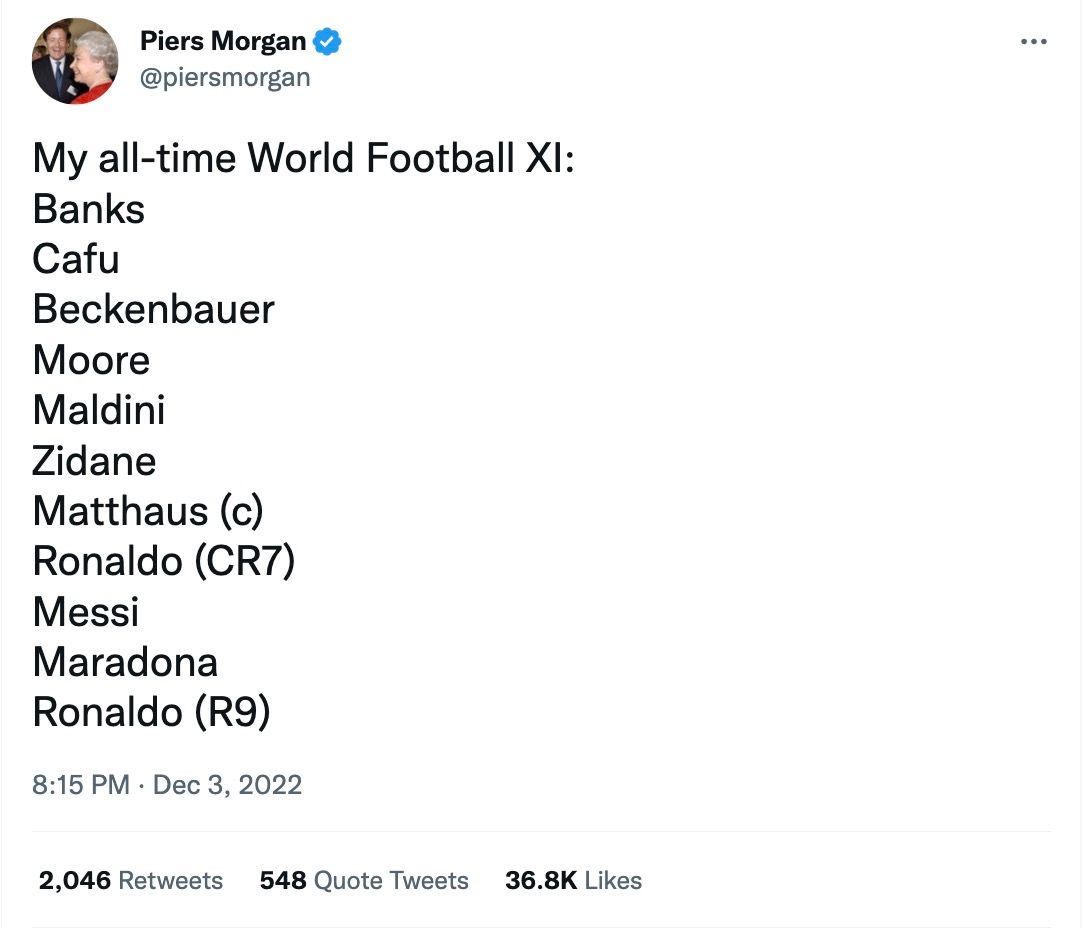 Piers Morgan names his 'All-time World Football XI'