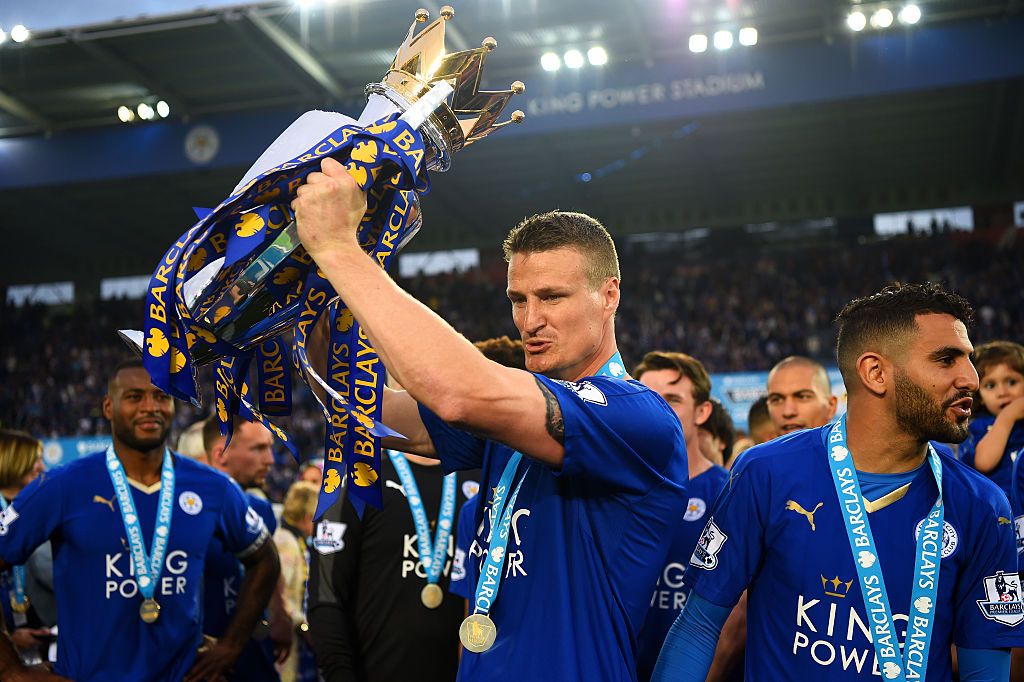 Robert Huth with the Premier League trophy