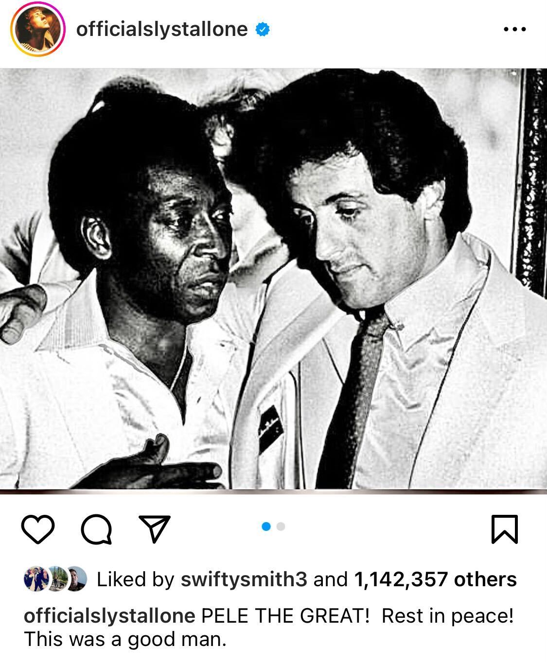 Stallone pays tribute to Pele on Instagram