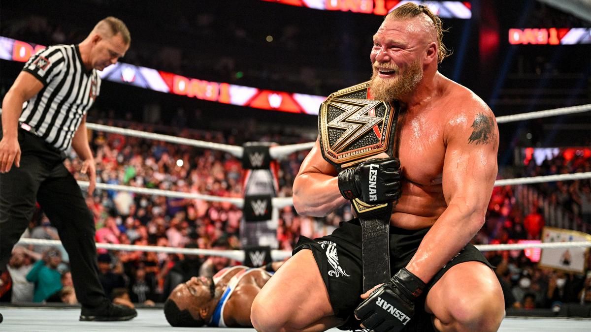 Brock Lesnar wins the WWE Championship