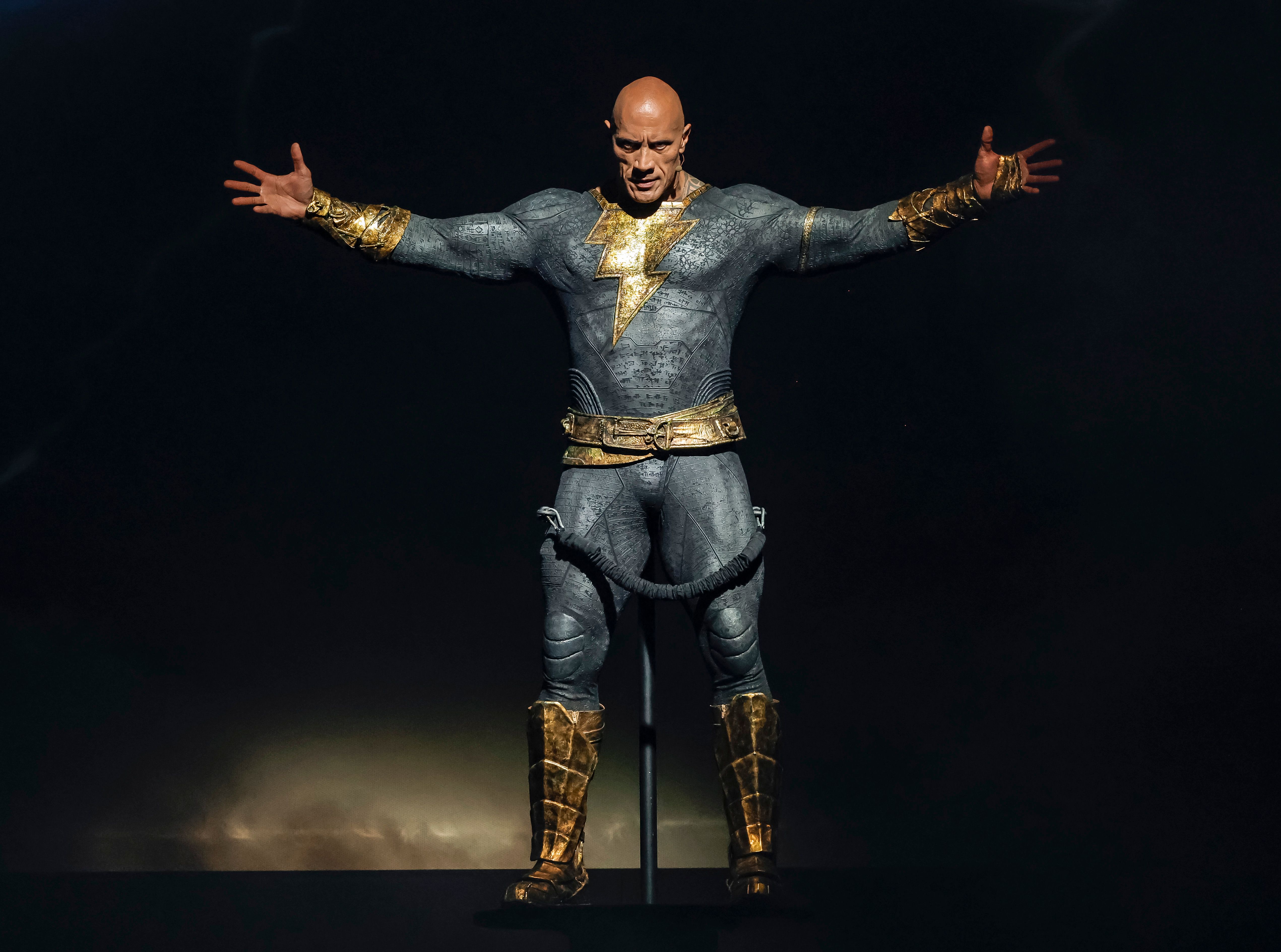 Dwayne Johnson speaks onstage at the Warner Bros. theatrical session