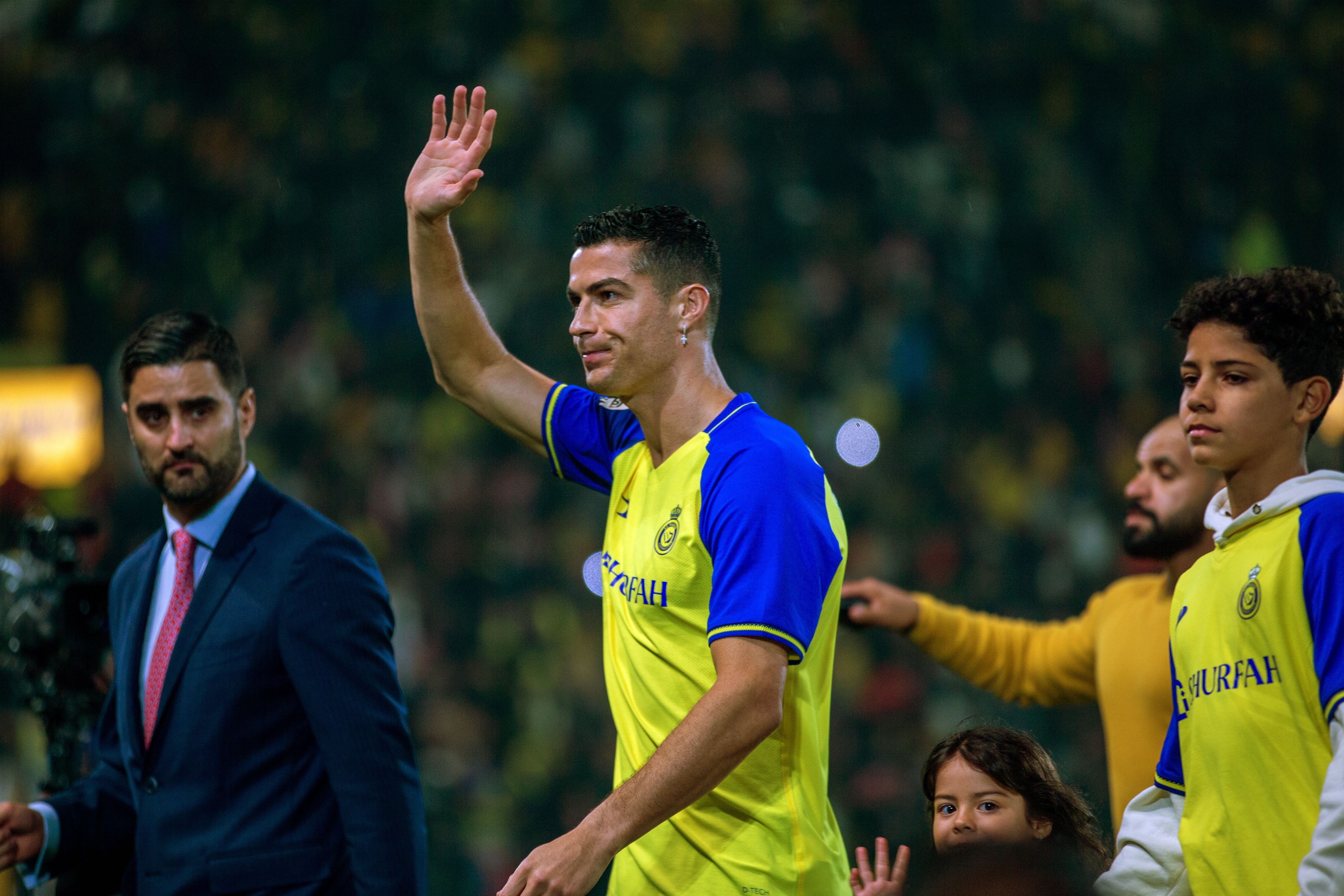 Cristiano Ronaldo waves to the Al-Nassr fans