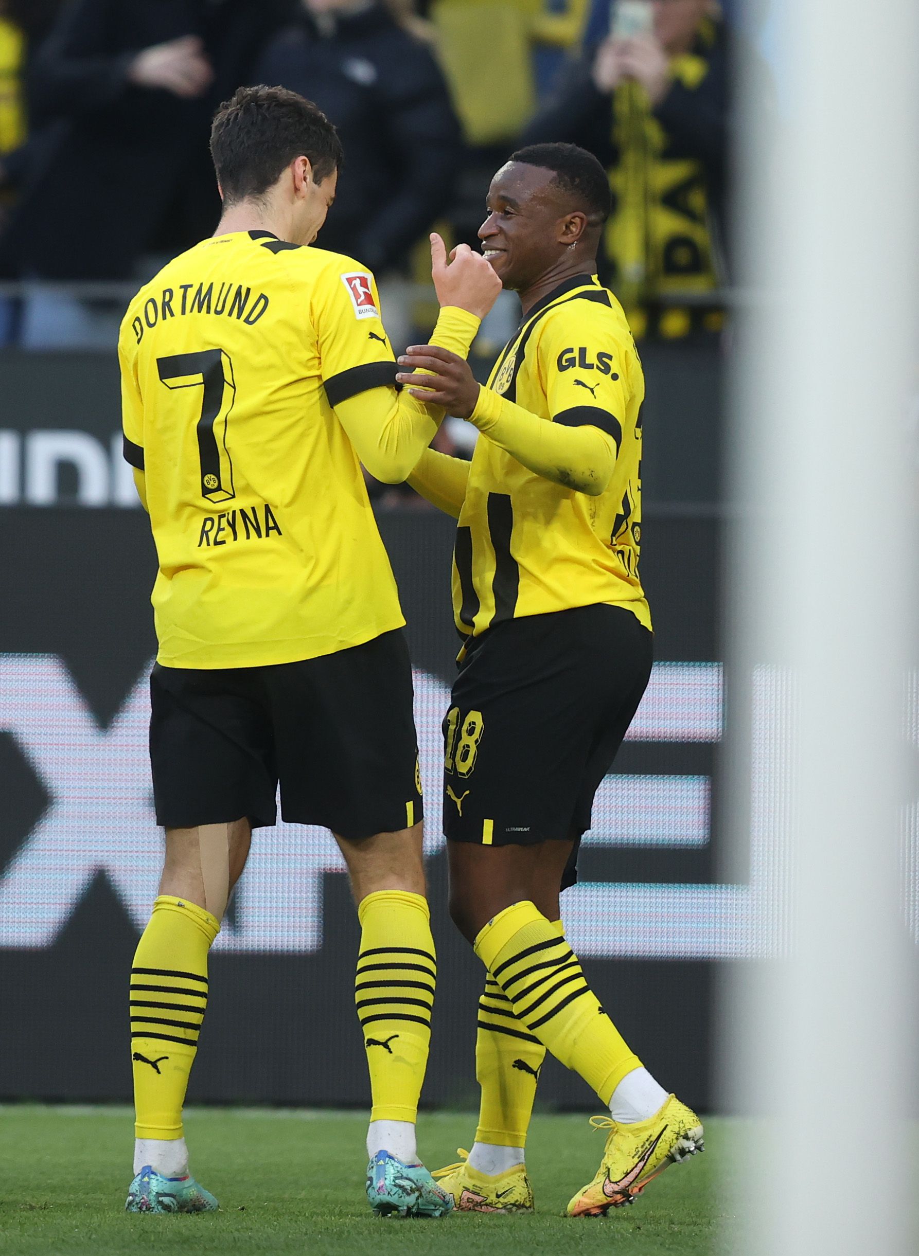 Dortmund celebrate scoring in the Bundesliga.