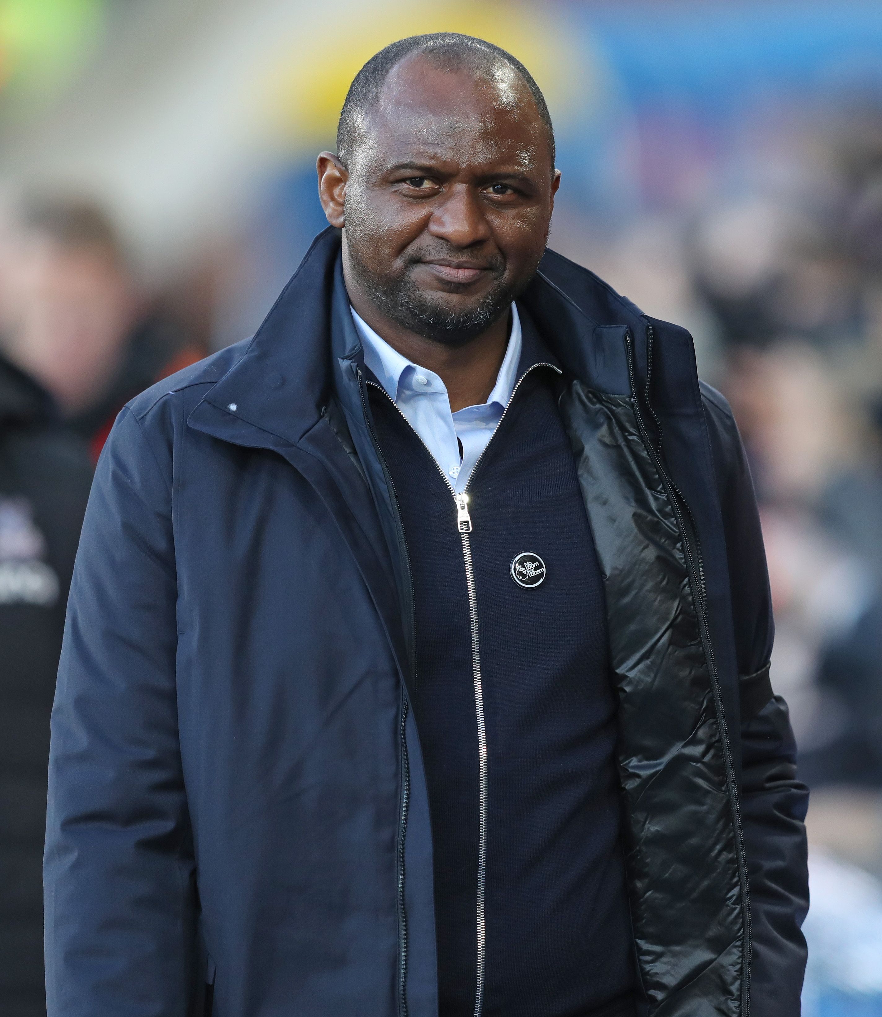 Vieira looks on before a Crystal Palace match.