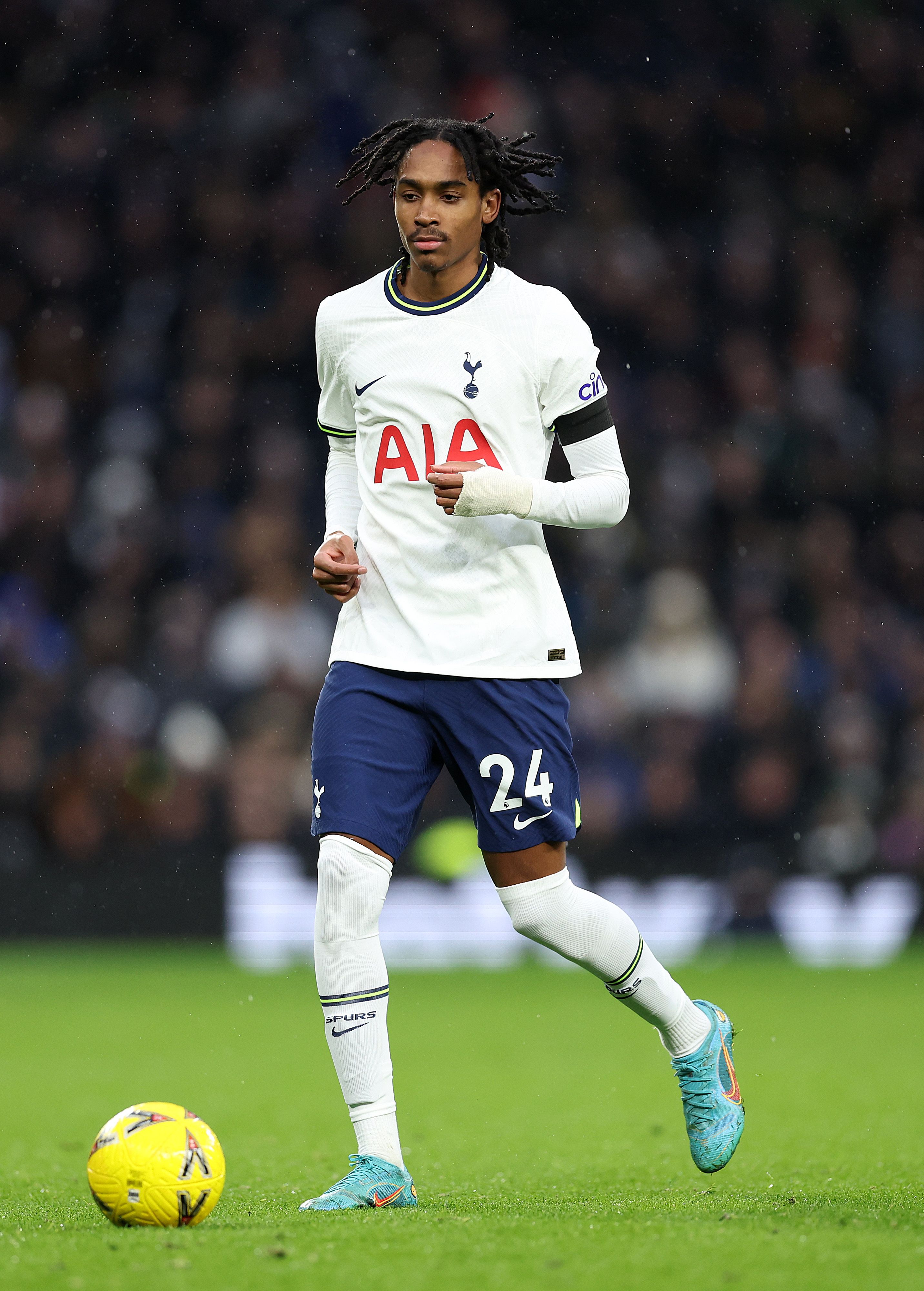 Spence appears for Spurs in the FA Cup.