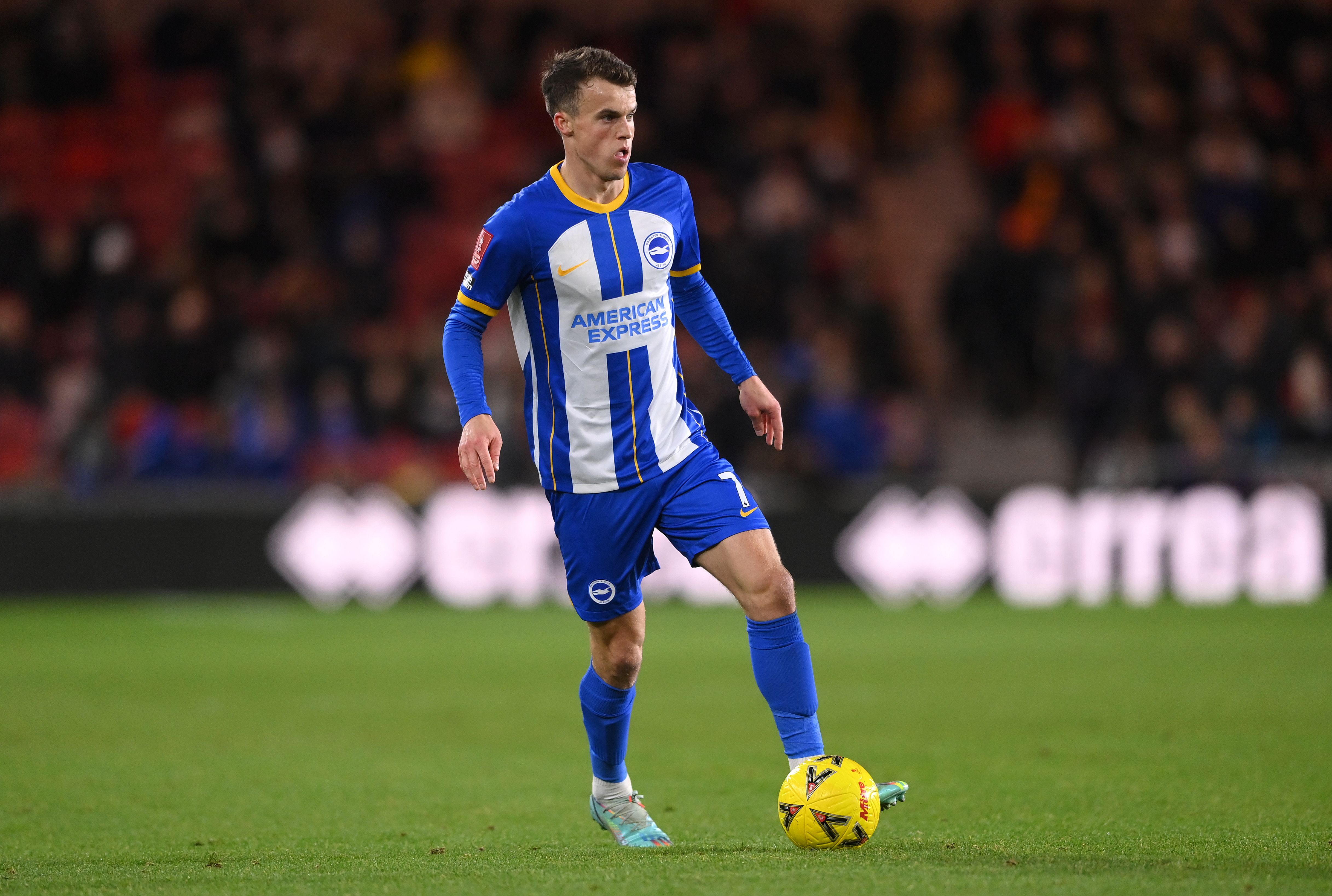 Brighton player Solly March in action during the Emirates FA Cup Third Round 