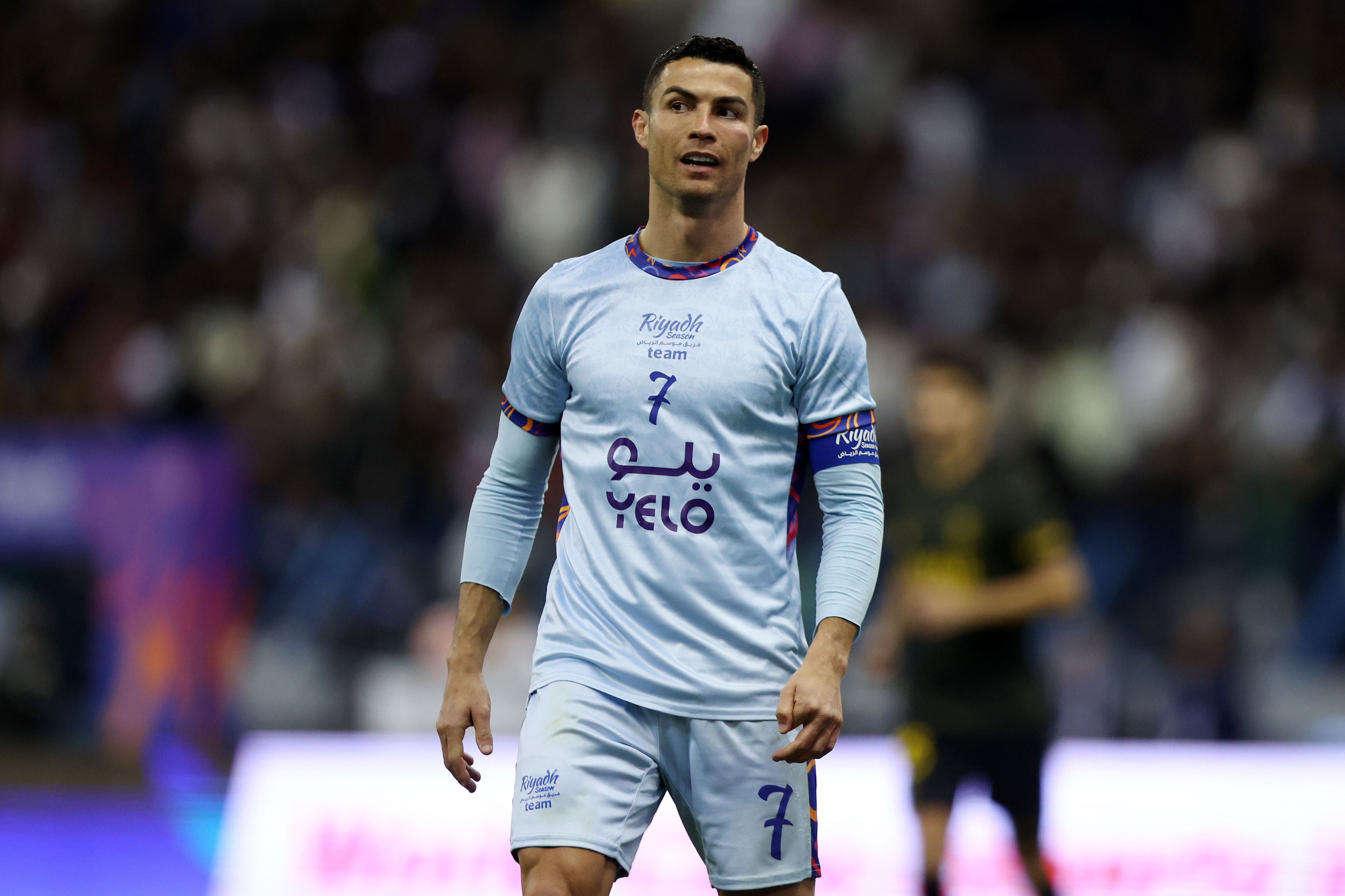 Ronaldo looks on while playing for Riyadh XI.