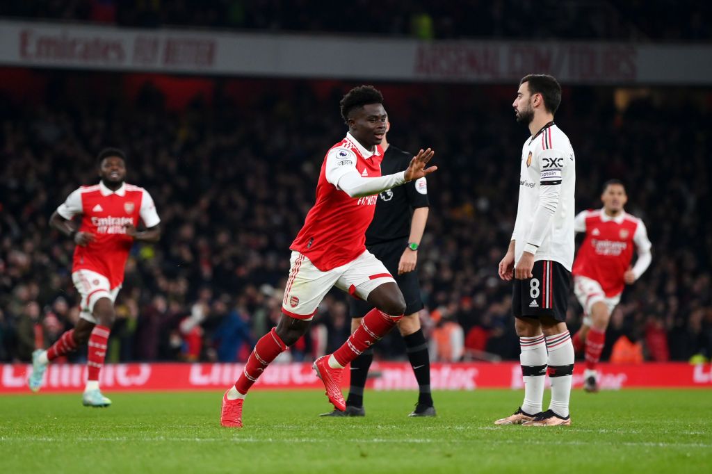 Bukayo Saka in action for Arsenal vs Man Utd