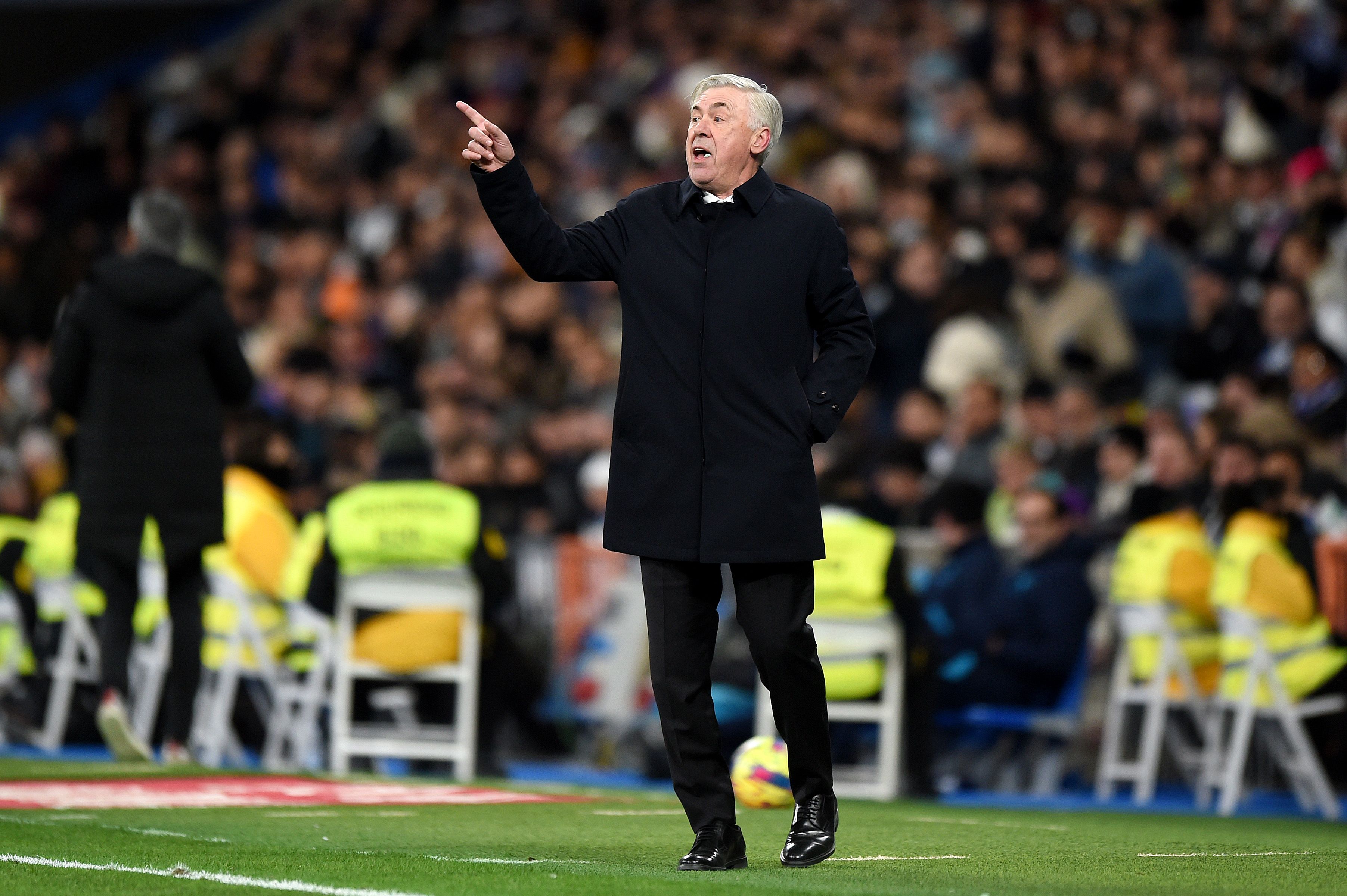 Carlo Ancelotti of Real Madrid gestures from the touchline