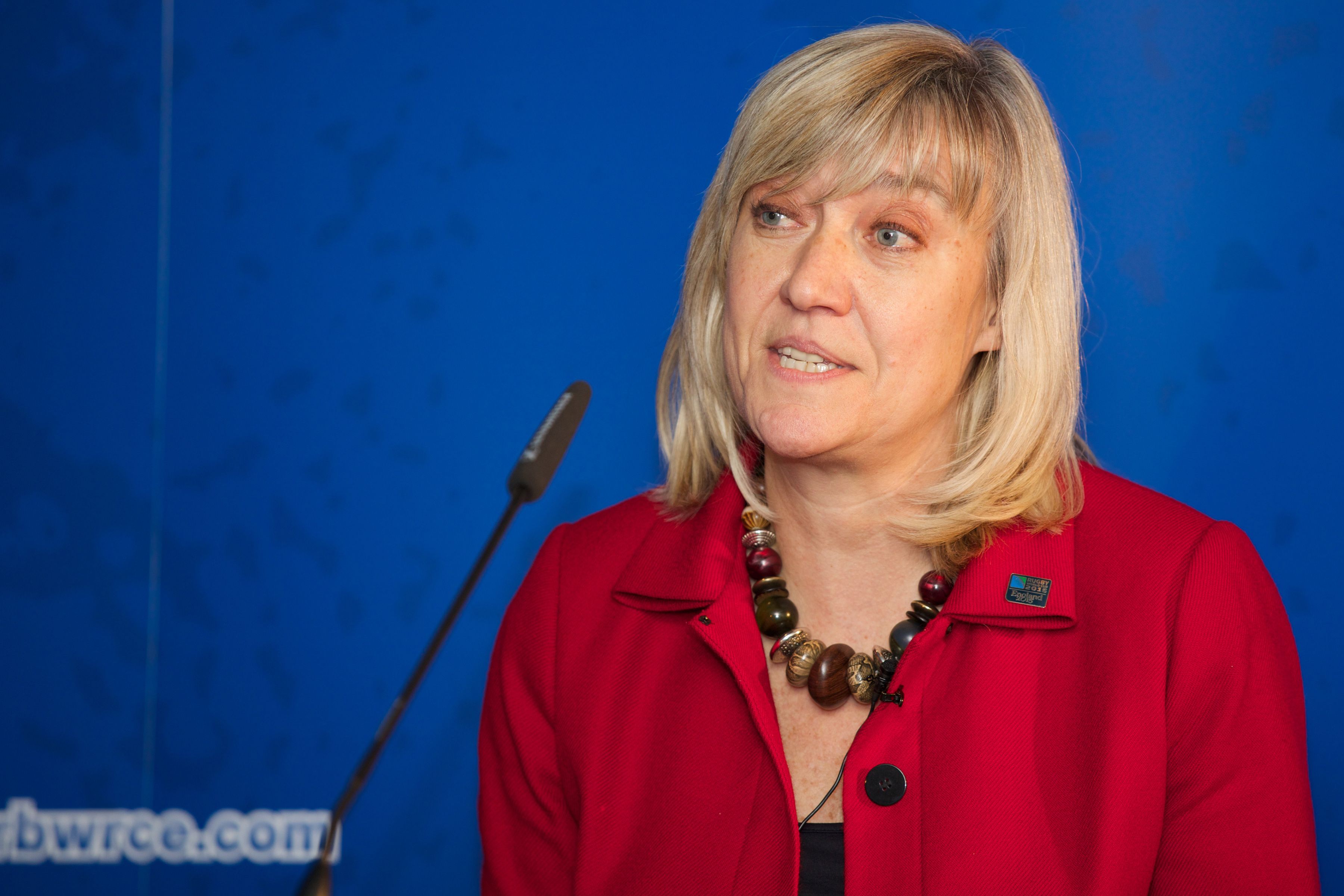 Debbie Jevans speaking at a World Rugby Conference