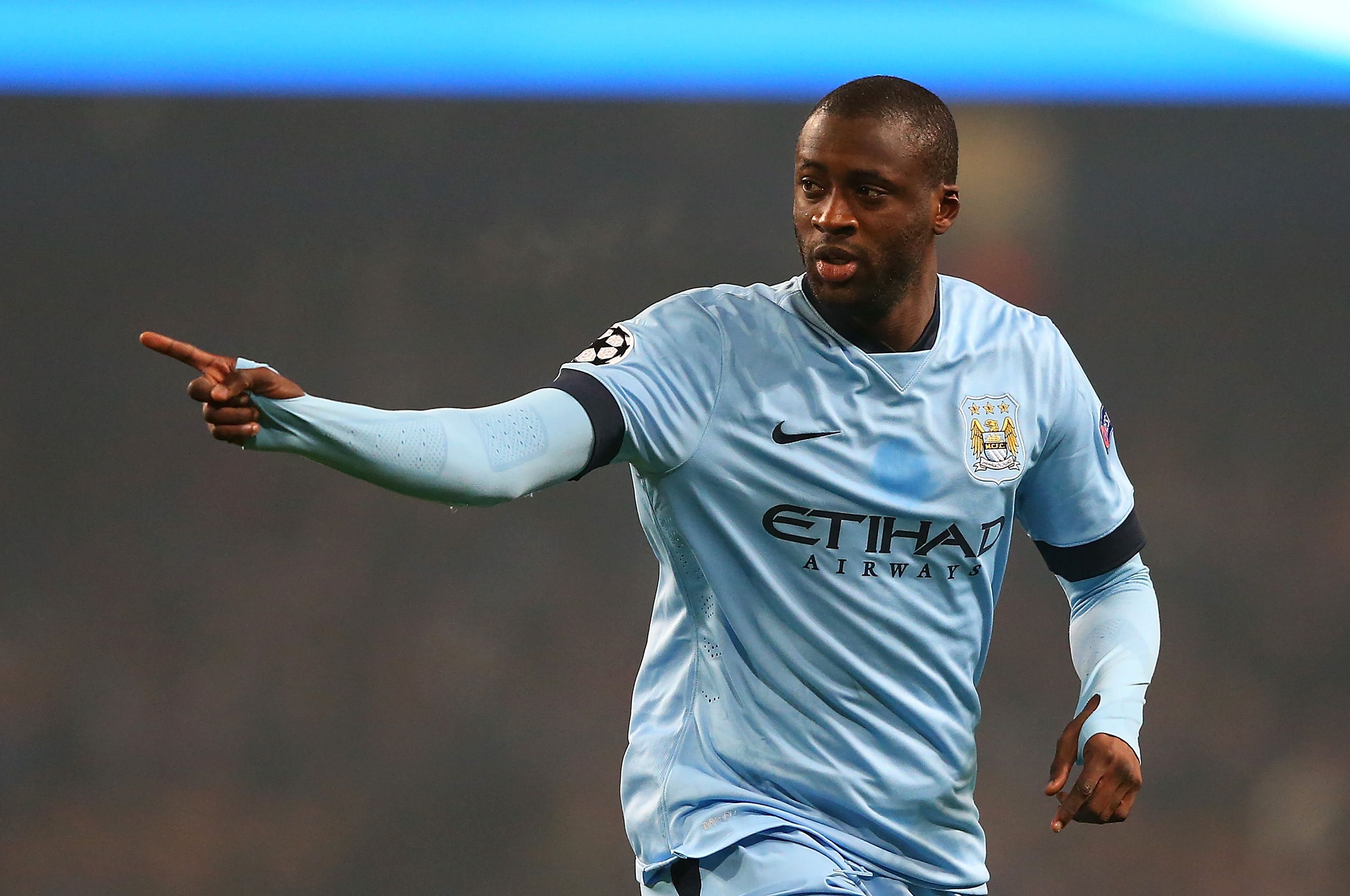 Yaya Toure of Manchester City celebrates scoring 