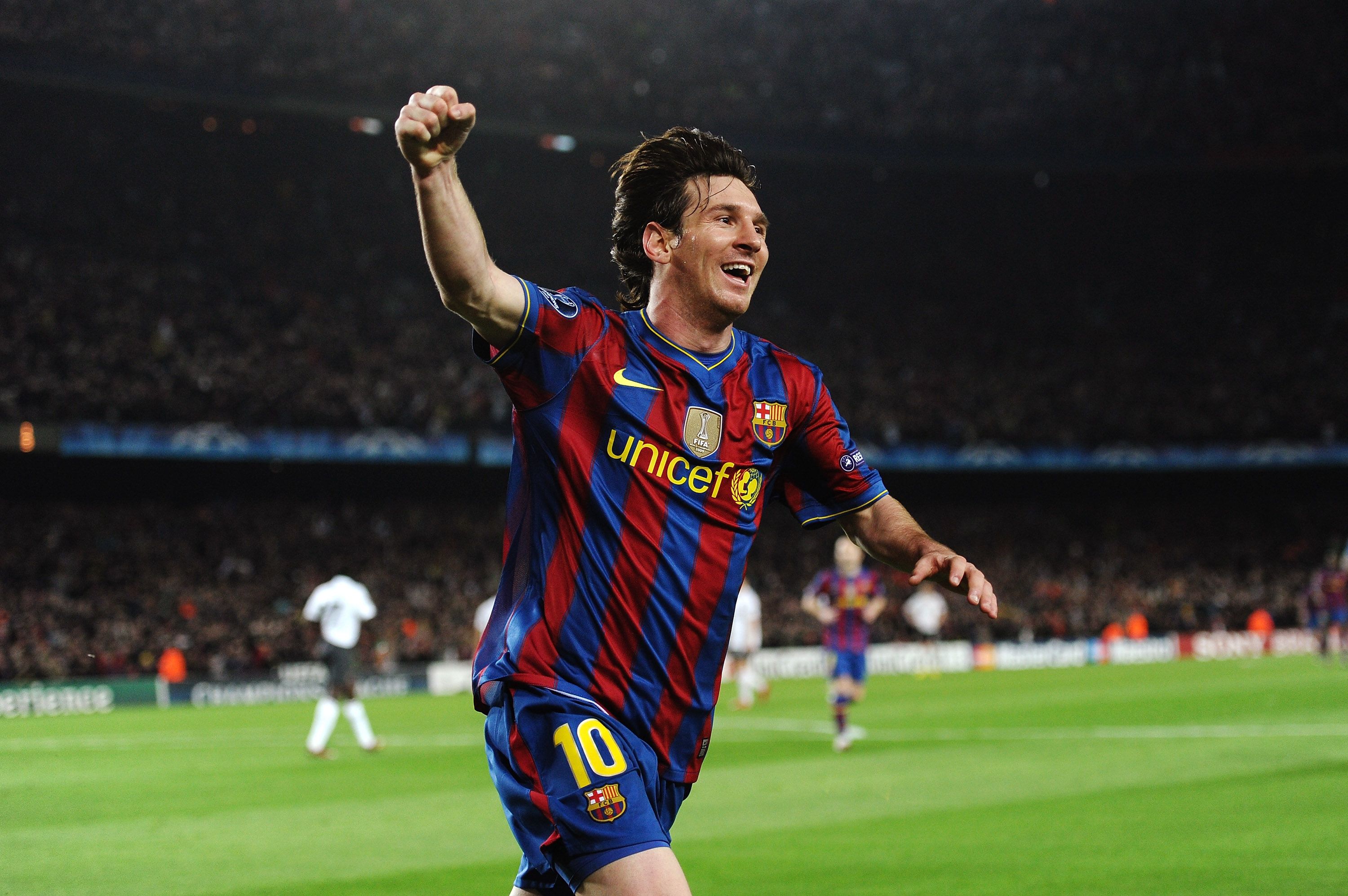 Lionel Messi celebrates a Barcelona goal