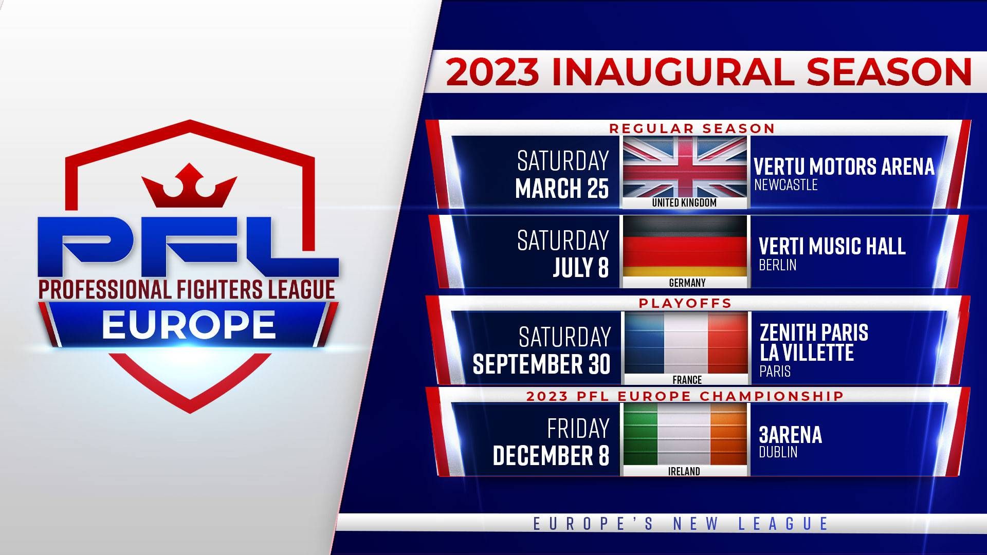 Professional Fighters League announces inaugural 'PFL Europe' season events  in UK, Germany, France, Ireland