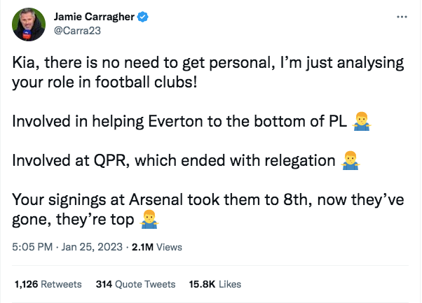 Carragher hits out at Joorabchian on Twitter.