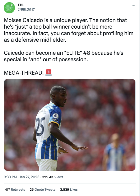 Twitter thread breaking down Caicedo's brilliance.