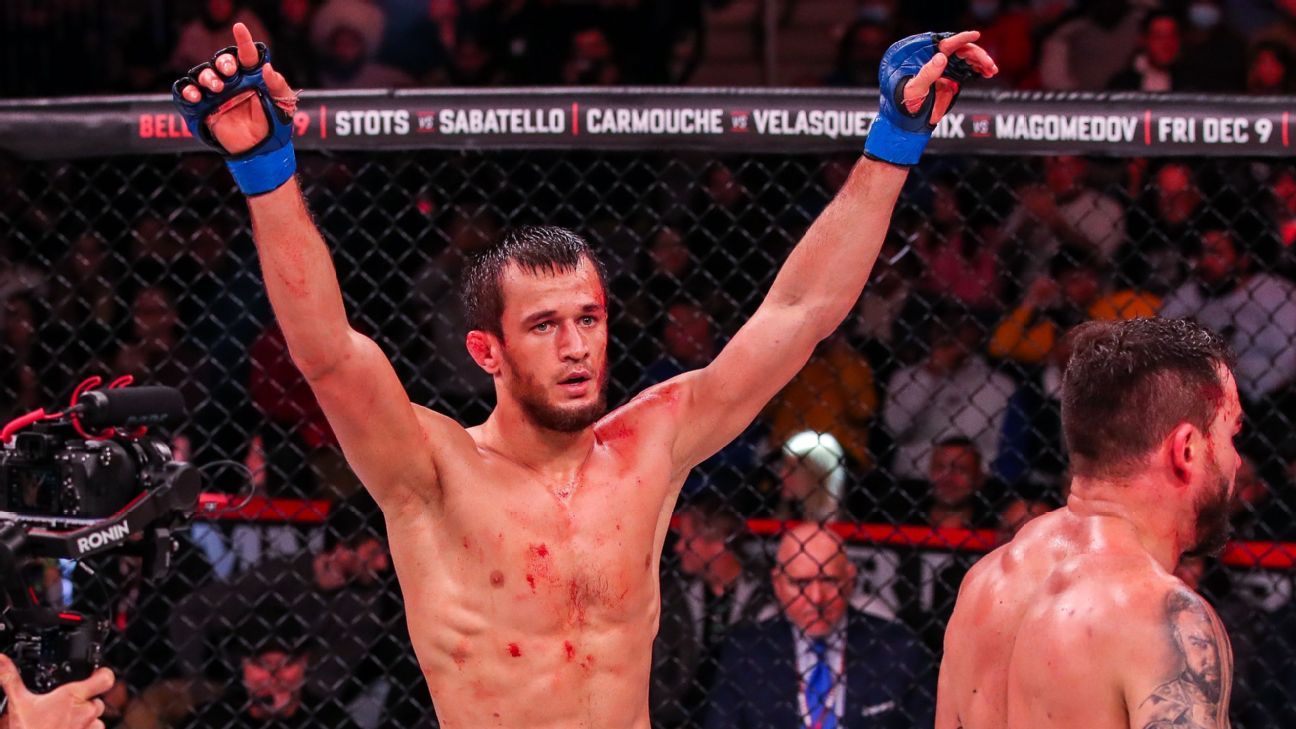 Usman Nurmagomedov bloody in the Bellator cage