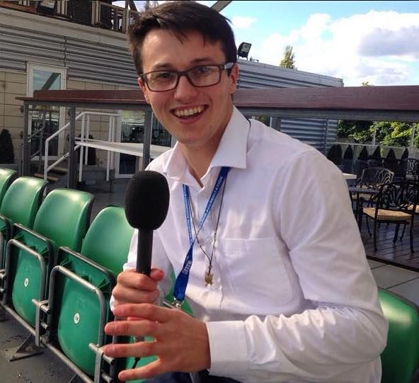 Michael McCann commentating on cricket at the Oval