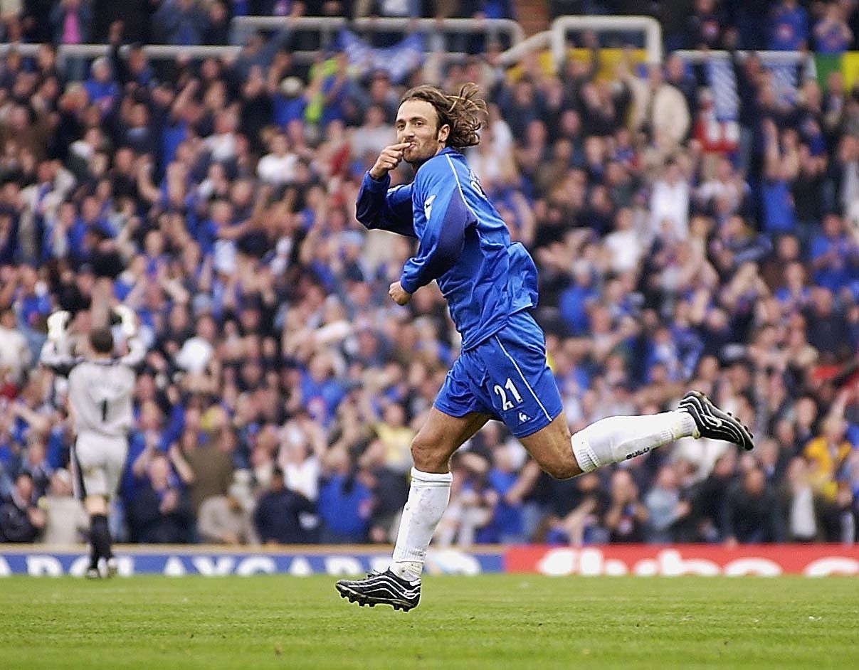 BIRMINGHAM - APRIL 21: Christophe Dugarry of Birmingham City celebrates after scoring from a free-kick during the FA Barclaycard Premiership match between Birmingham City and Southampton on April 21, 2003 at St Andrews in Birmingham, England. (Photo by Shaun Botterill/Getty Images)